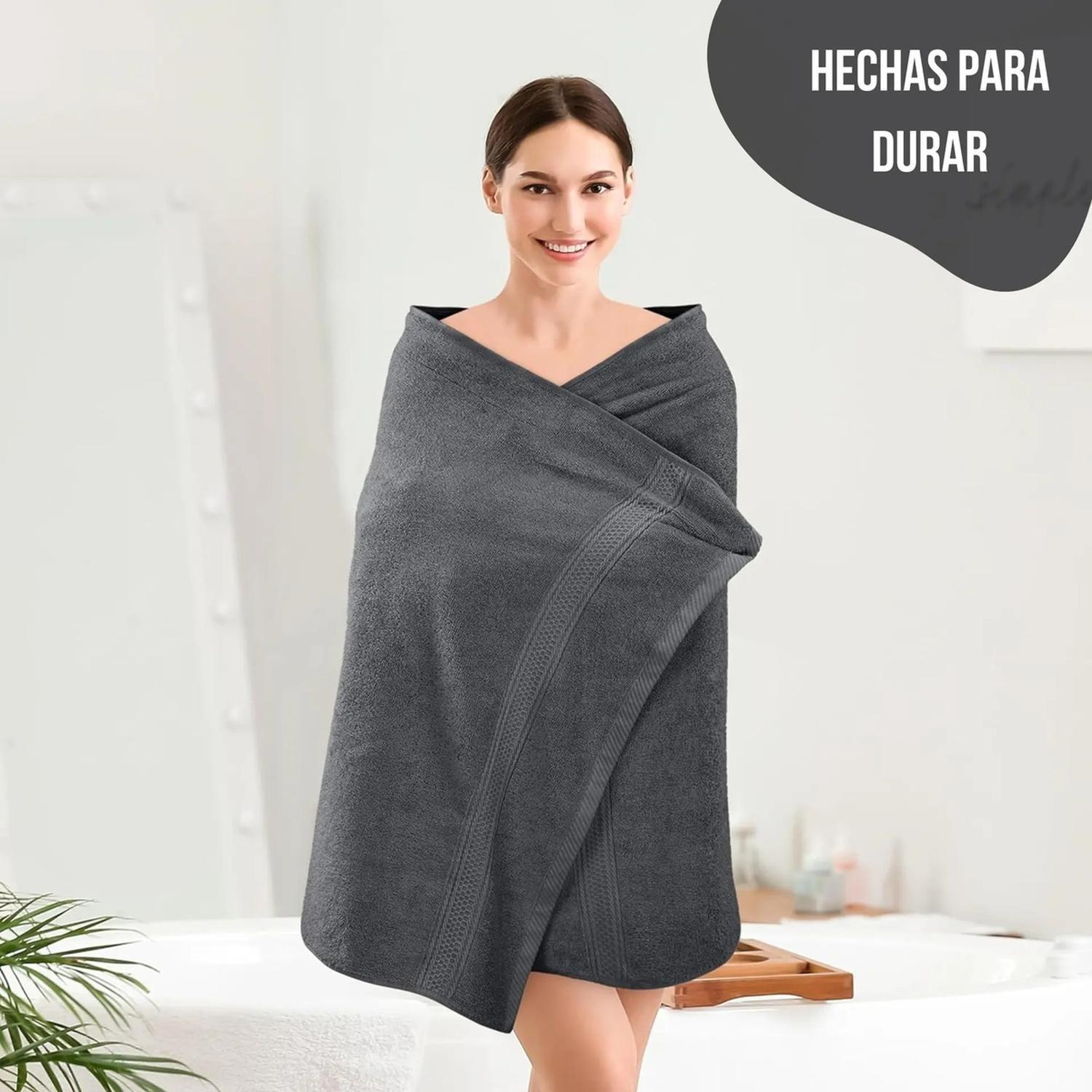 Set De 2 Toallas De Baño 140x70 Cm Algodon 500gr Grandes Az gris-3
