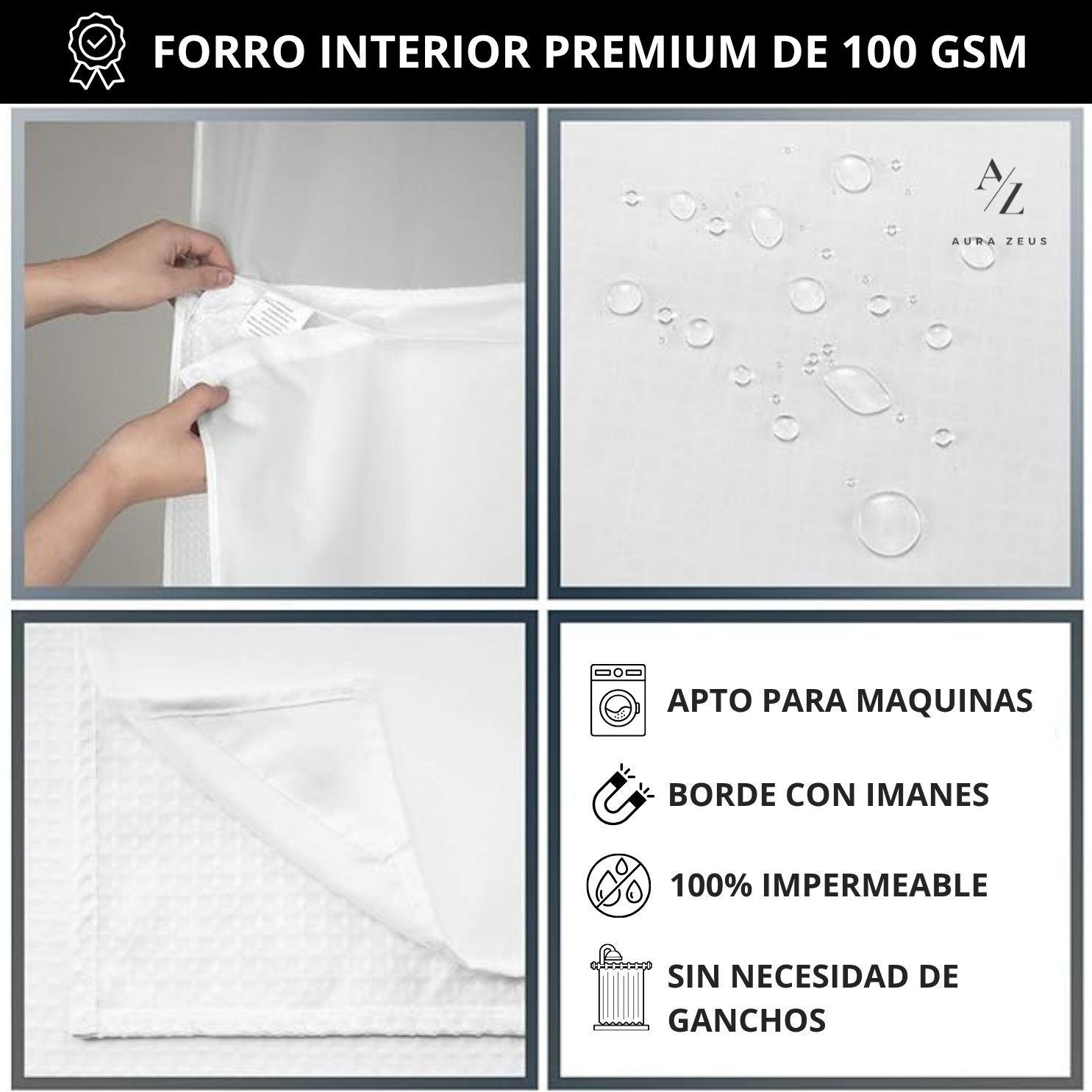 Cortina De Baño Ducha Con Forro Y 12 Ganchos 200x180 Cm Blanco AZ-2