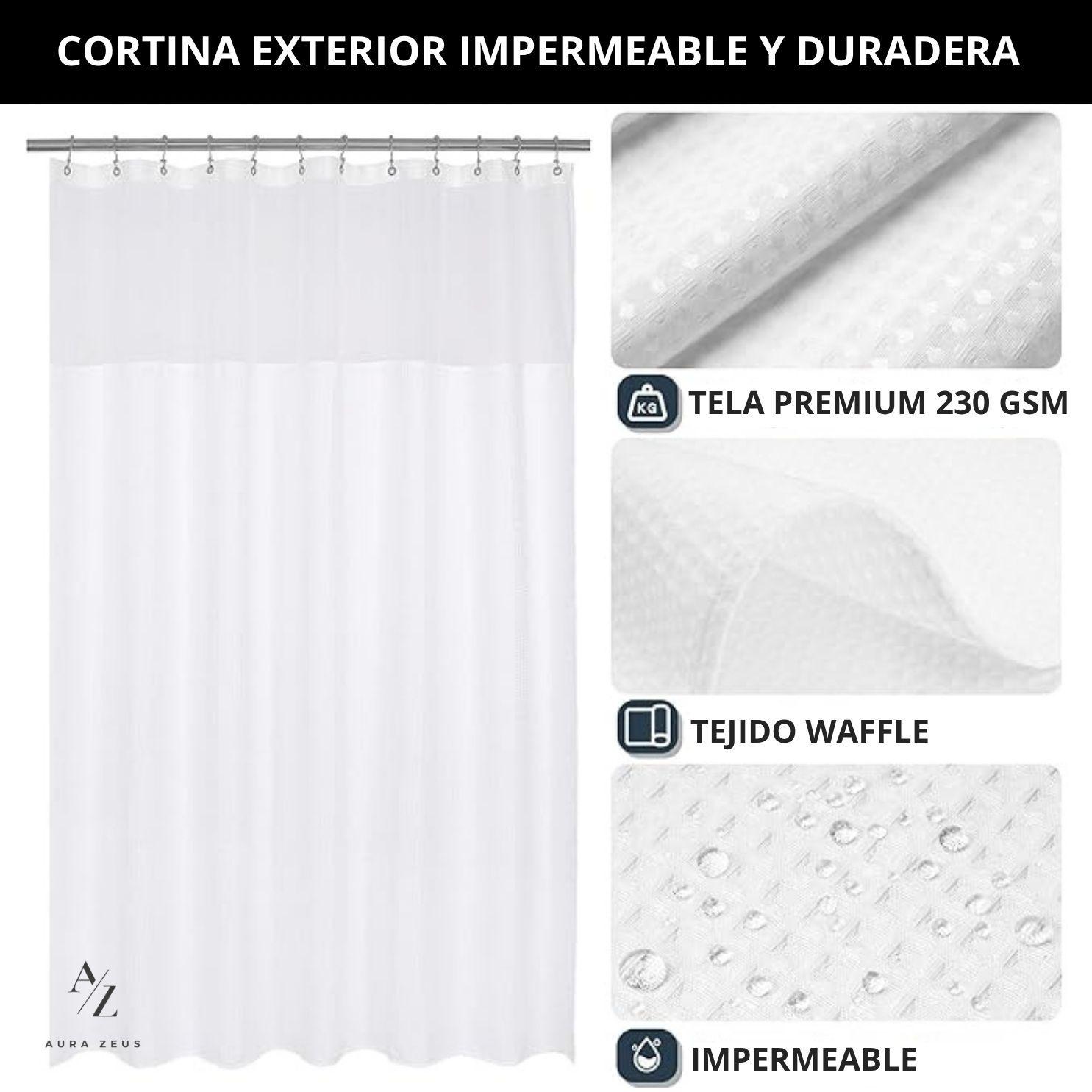Cortina De Baño Ducha Con Forro Y 12 Ganchos 200x180 Cm Blanco AZ-3