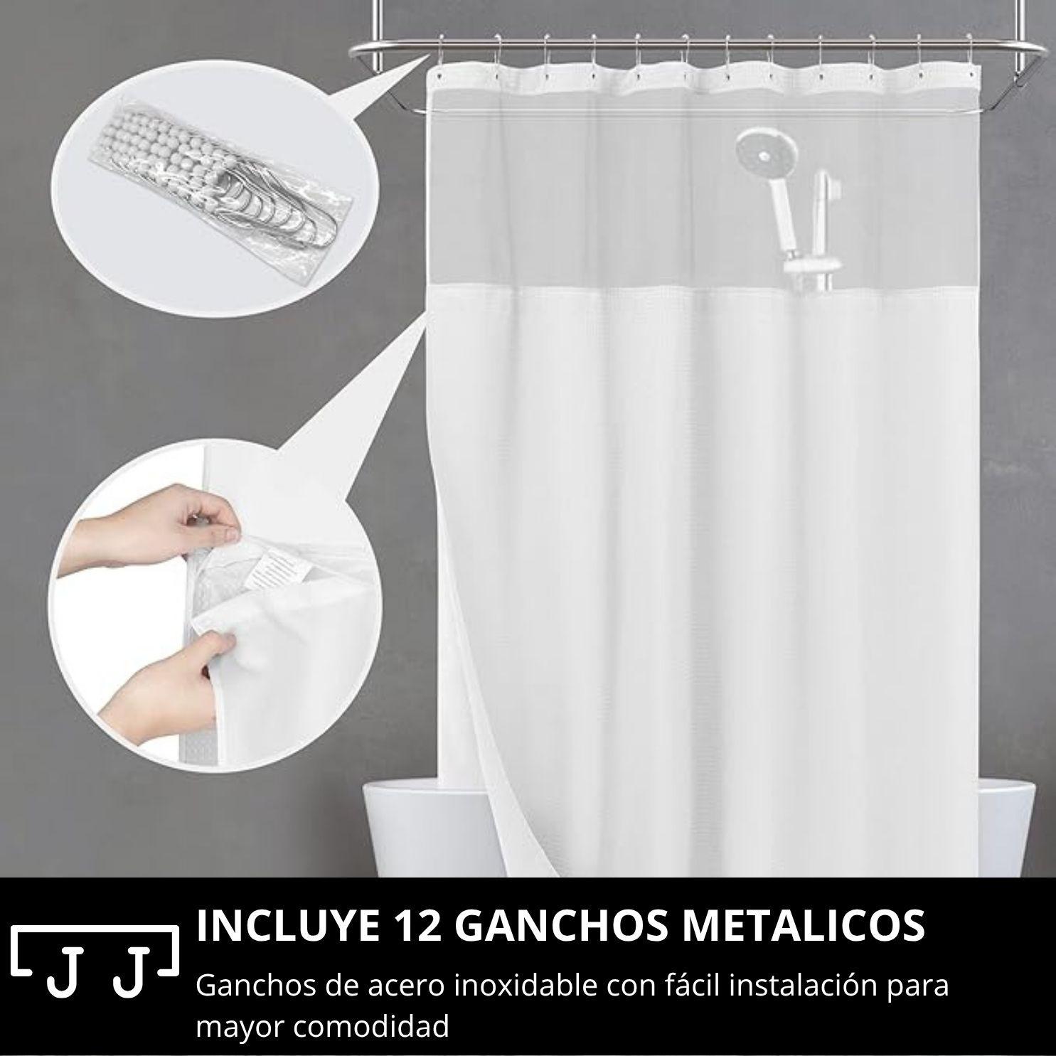 Cortina De Baño Ducha Con Forro Y 12 Ganchos 200x180 Cm Blanco AZ-4