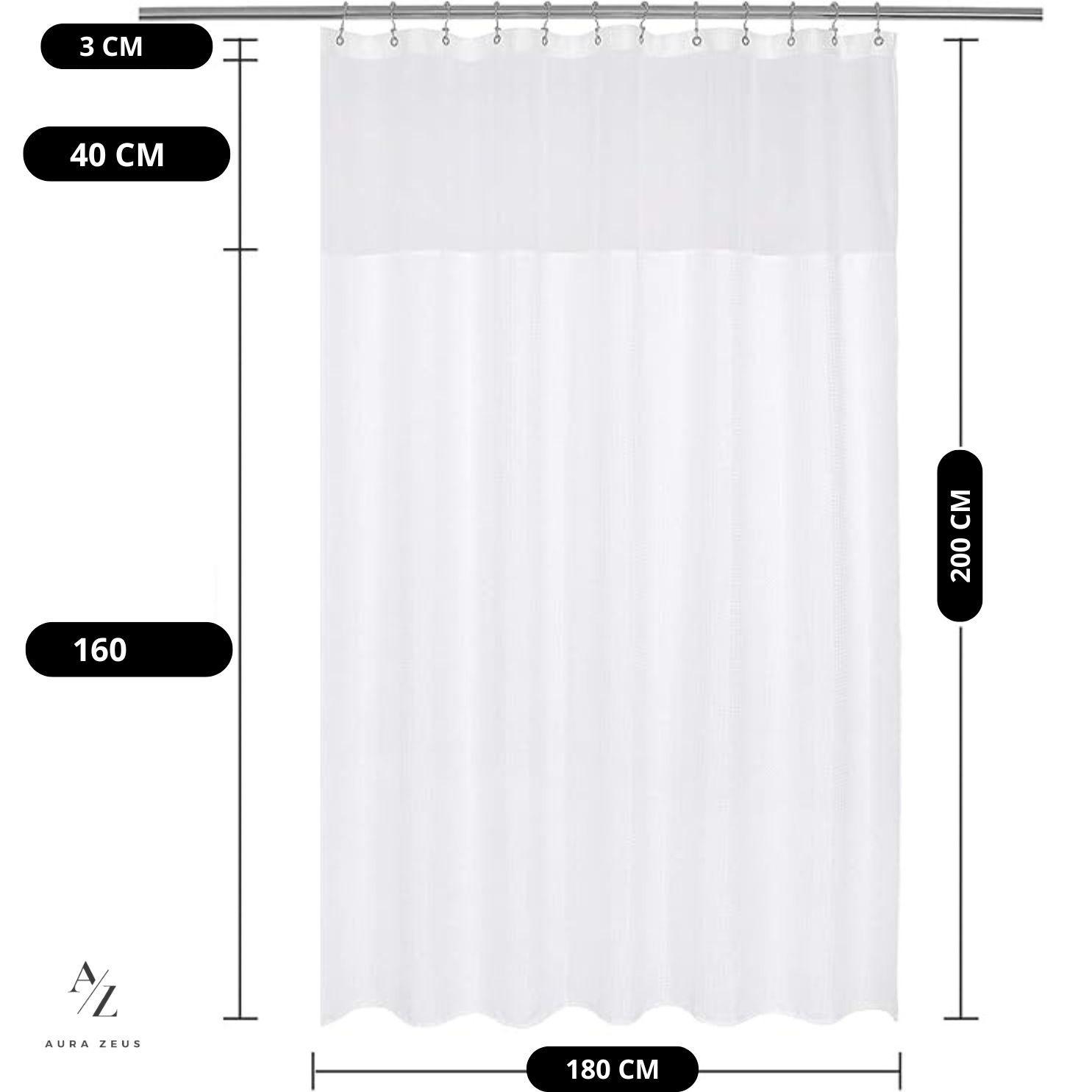 Cortina De Baño Ducha Con Forro Y 12 Ganchos 200x180 Cm Blanco AZ-5