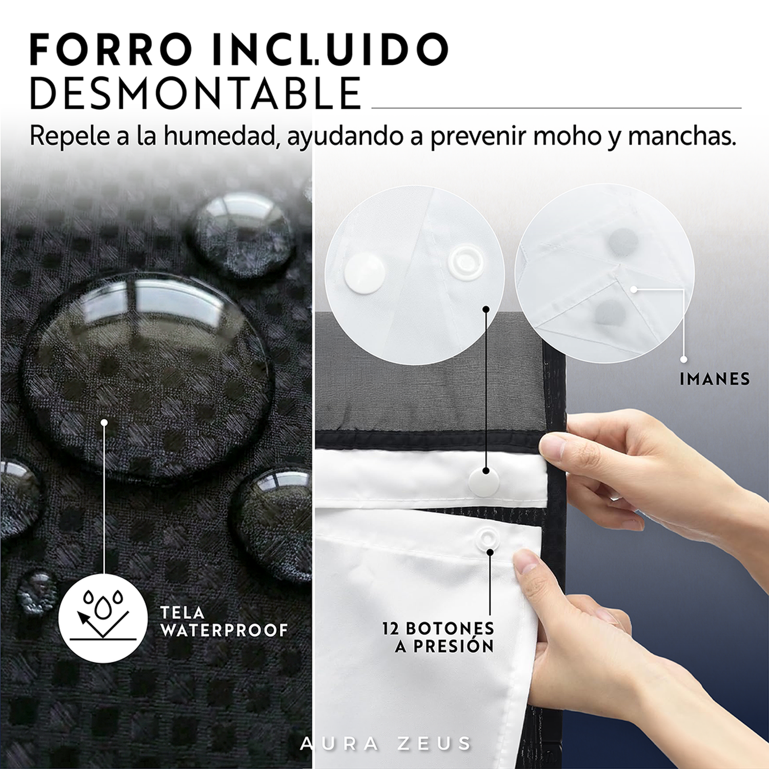 Cortina De Baño Diseño Impermeable + Forro Y 12 Ganchos Az-5