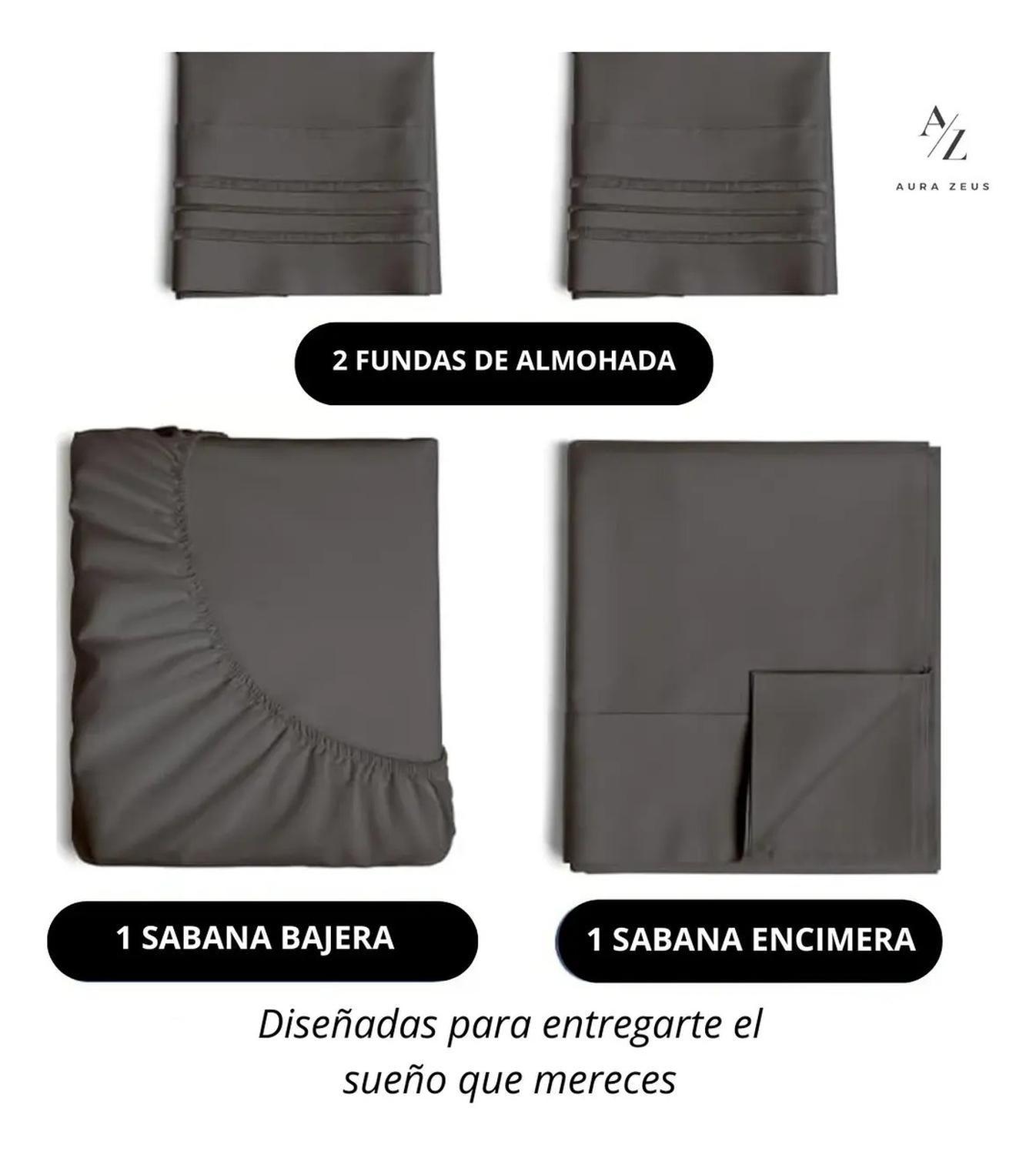 Juego De Sabanas 1800 Hilos Microfibra Cepillada Plazas Az 2.5 Gris-1