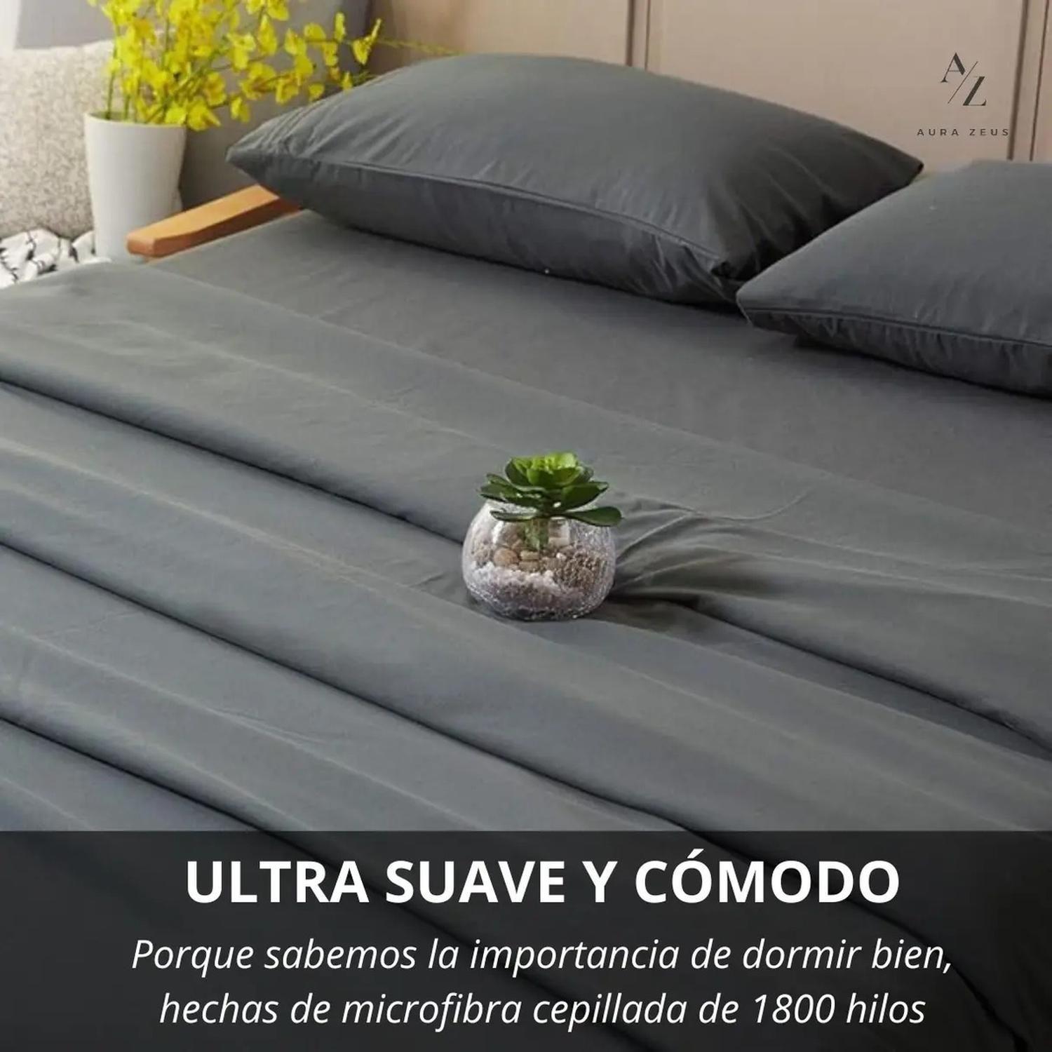 Juego De Sabanas 1800 Hilos Microfibra Cepillada Plazas Az 2.5 Gris-2