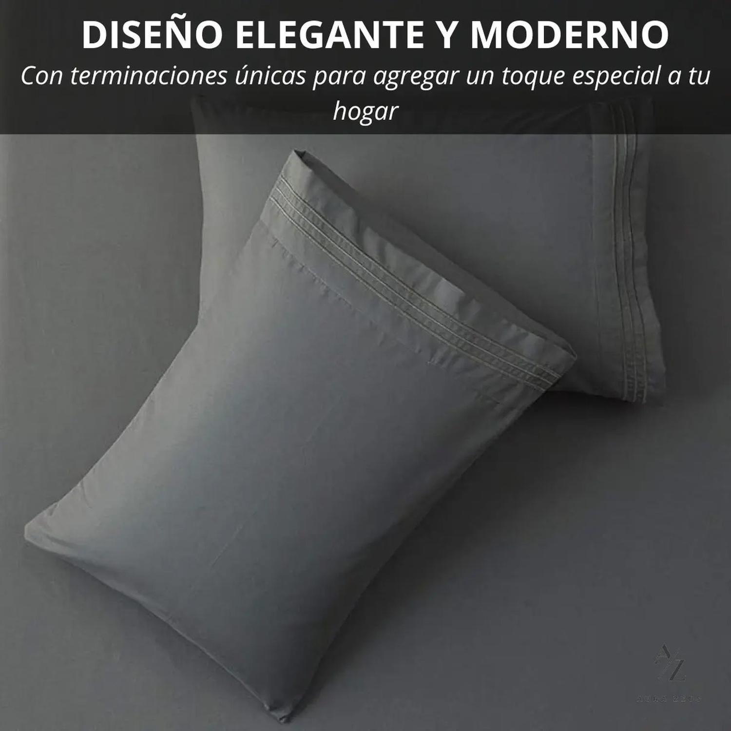Juego De Sabanas 1800 Hilos Microfibra Cepillada Plazas Az 2.5 Gris-3