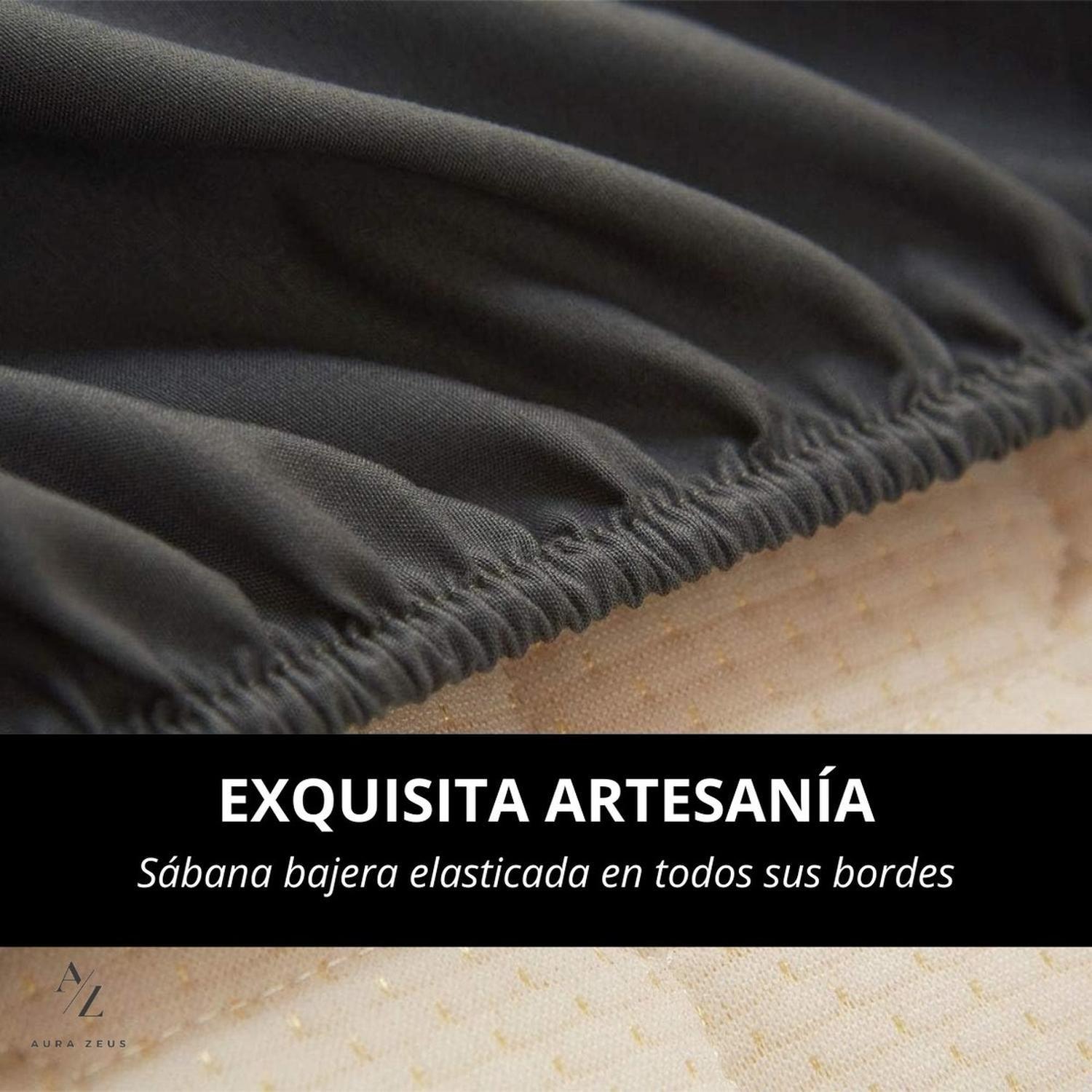 Juego De Sabanas 1800 Hilos Microfibra Cepillada Plazas Az 2.5 Gris-4