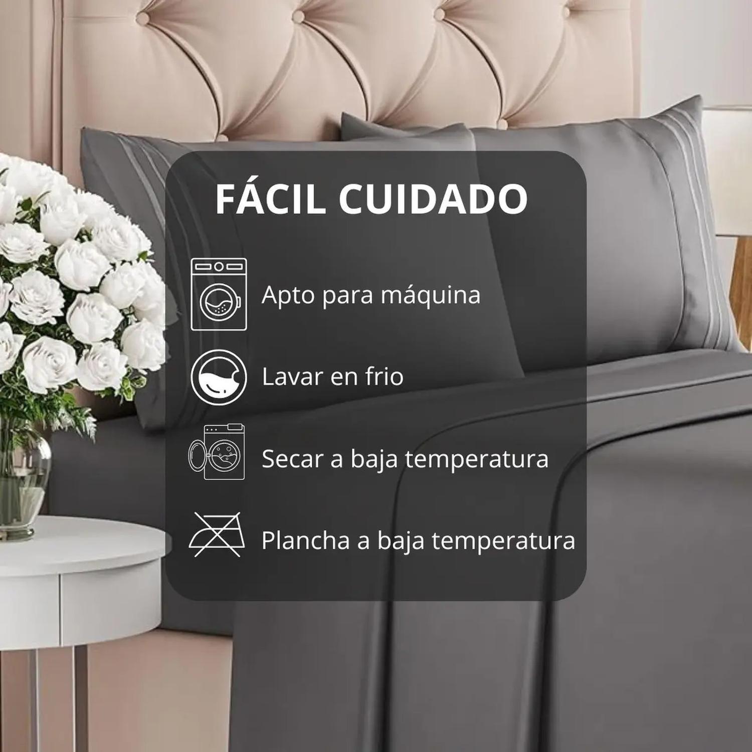 Juego De Sabanas 1800 Hilos Microfibra Cepillada Plazas Az 2.5 Gris-6