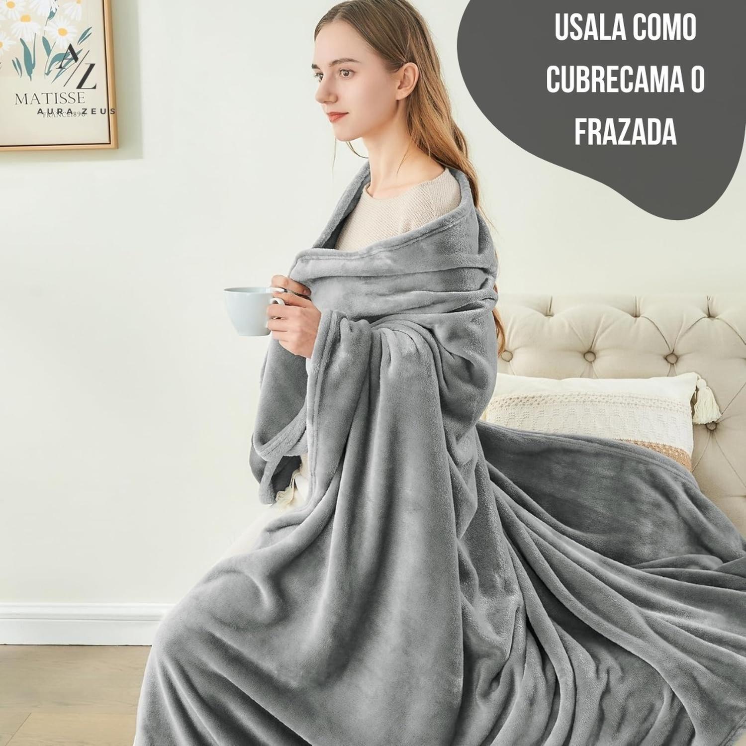 Frazada 2 Plazas / King Manta Termica Chalon Polar Lana Az King Gris Oscuro-3