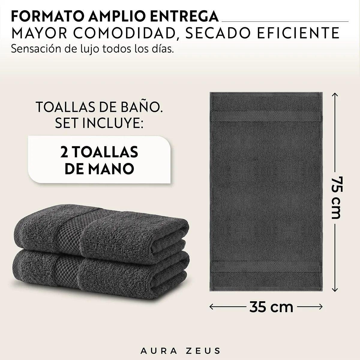Juego De 2 Toallas De Mano 75x35 Cm Algodon 600gr/m2 Baño Set Az-6