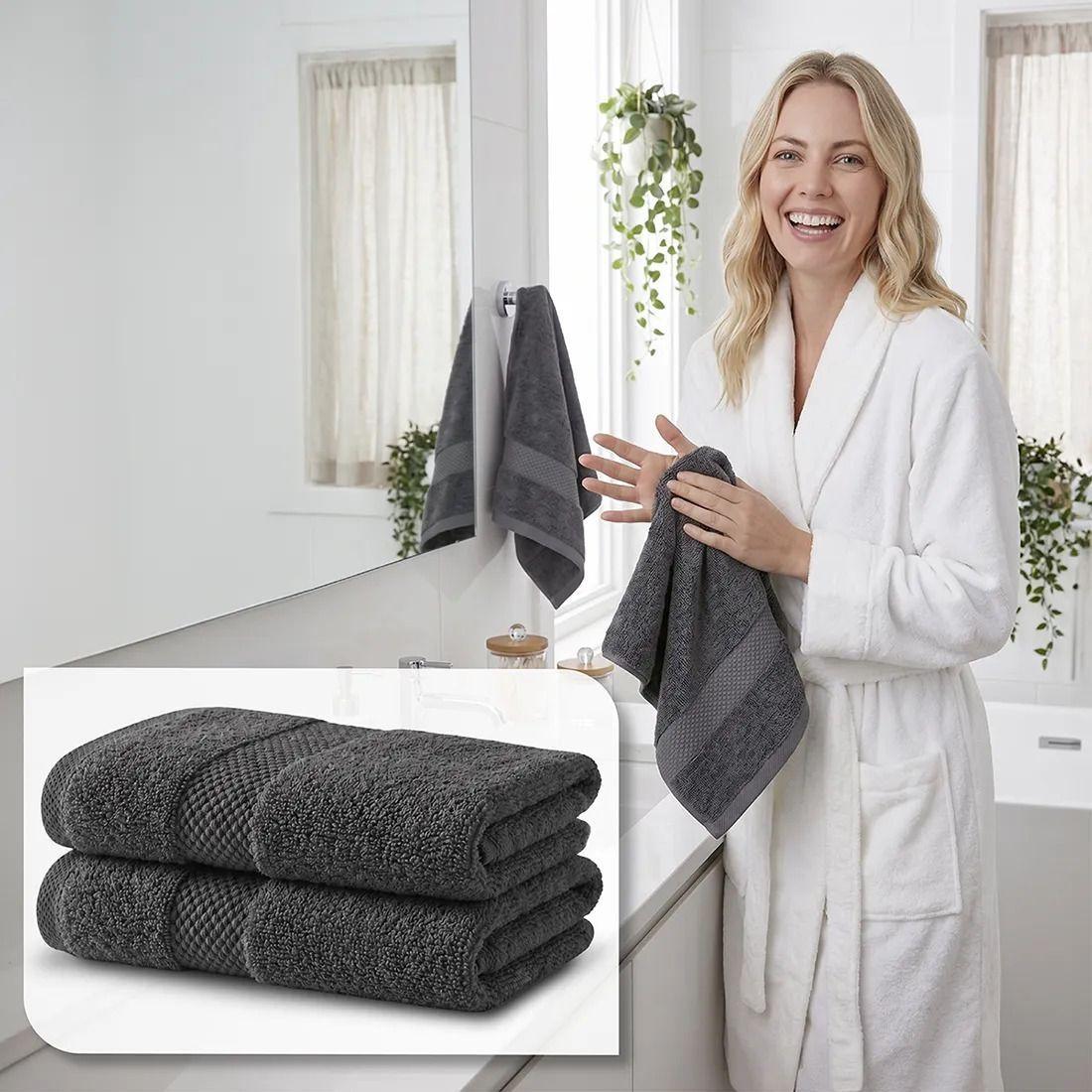 Juego De 2 Toallas De Mano 75x35 Cm Algodon 600gr/m2 Baño Set Az-7