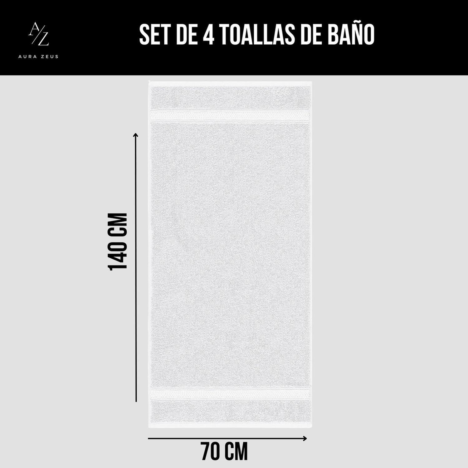 Set De 4 Toallas De Baño 140x70 Cm Algodon 500gr Grandes Az Blanco-1