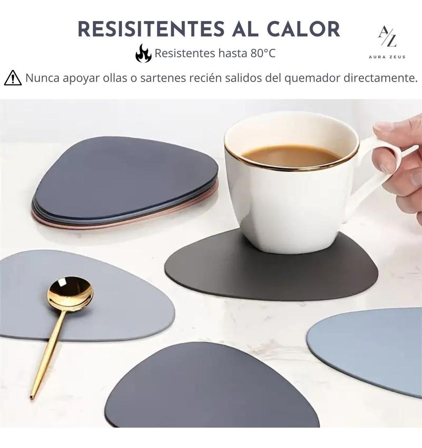 Set 4 Posavasos Redondos Antimanchas Ecocuero Mesa 2 En 1 Az-4