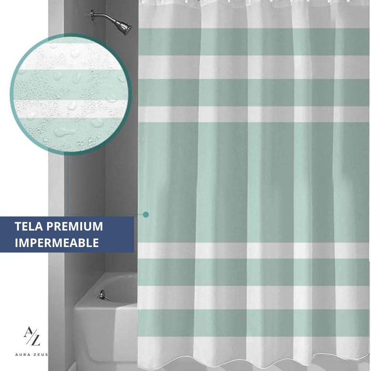 Cortina De Baño Diseño Impermeable Tela Bano + 12 Ganchos Aura Zeus-1