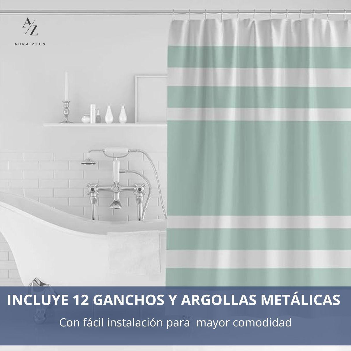 Cortina De Baño Diseño Impermeable Tela Bano + 12 Ganchos Aura Zeus-2