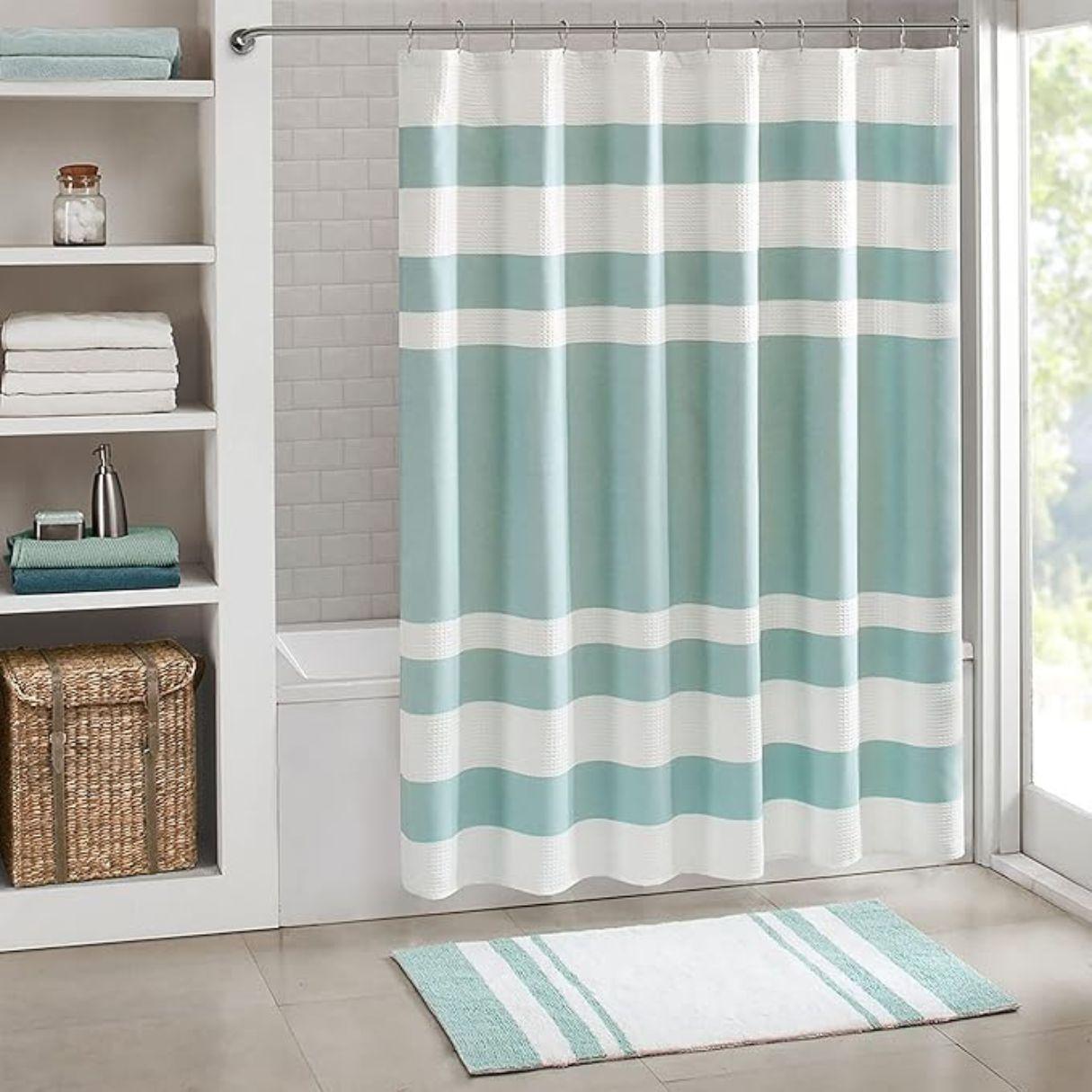 Cortina De Baño Diseño Impermeable Tela Bano + 12 Ganchos Aura Zeus-6