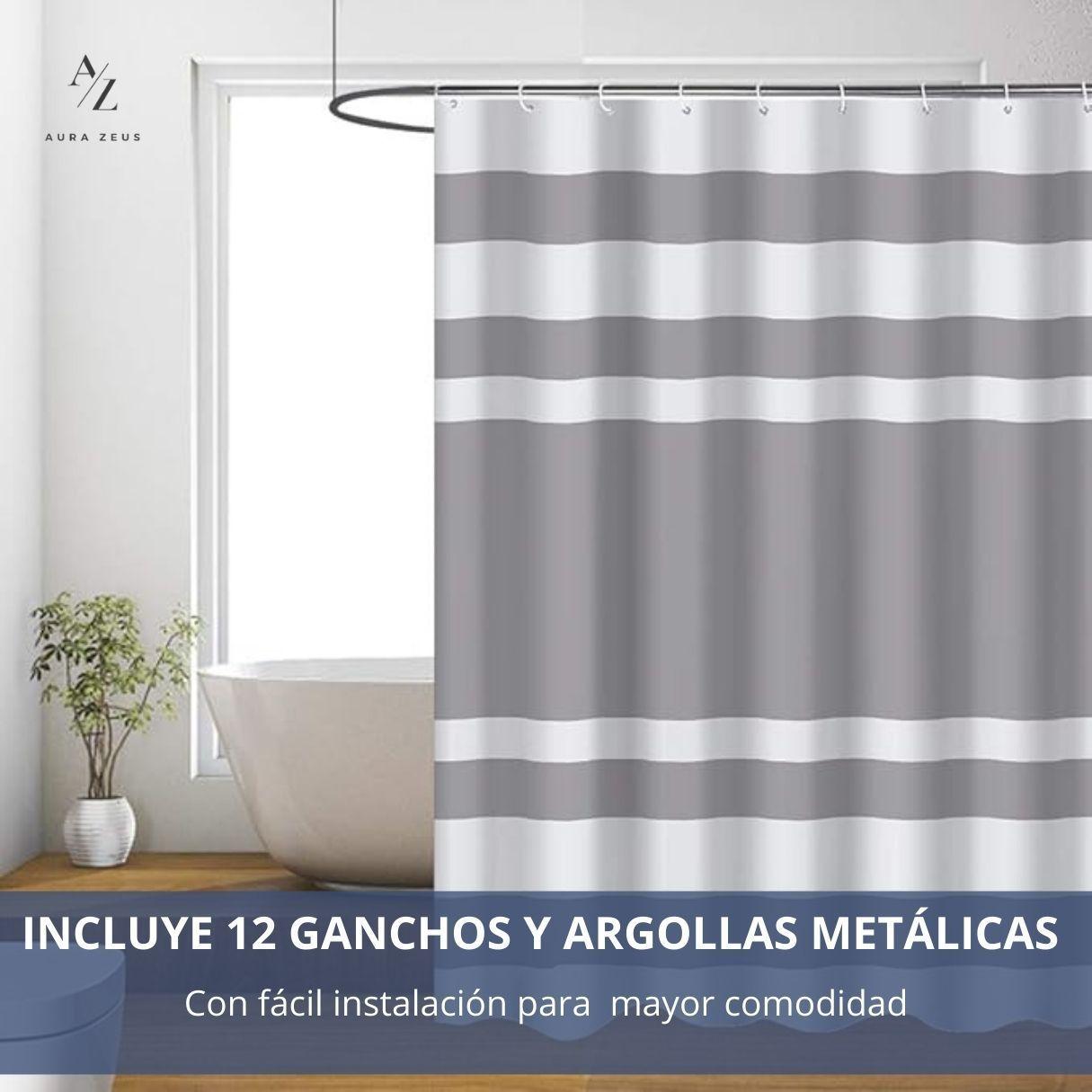 Cortina De Baño Diseño Impermeable Tela Bano + 12 Ganchos Aura Zeus-4