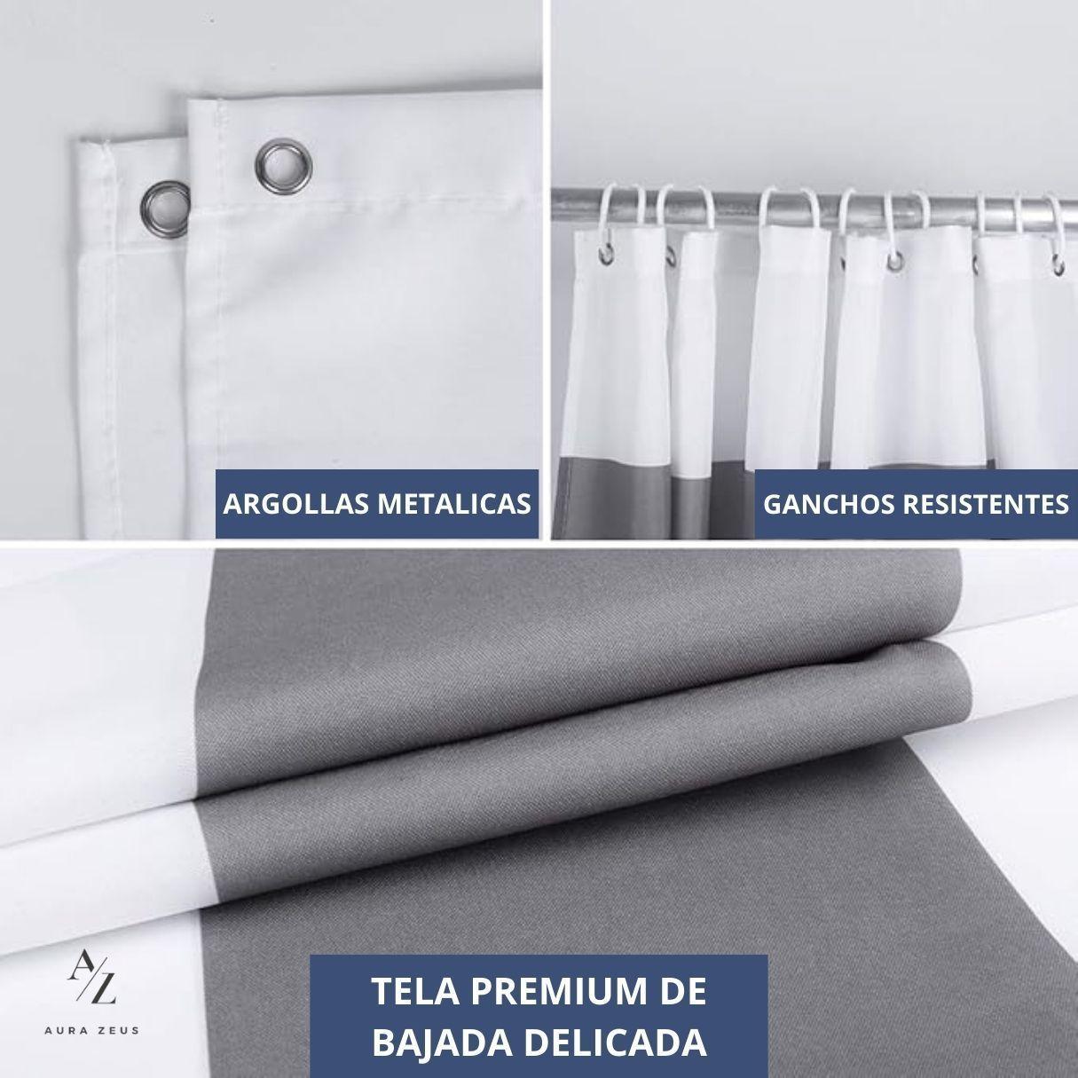 Cortina De Baño Diseño Impermeable Tela Bano + 12 Ganchos Aura Zeus-5