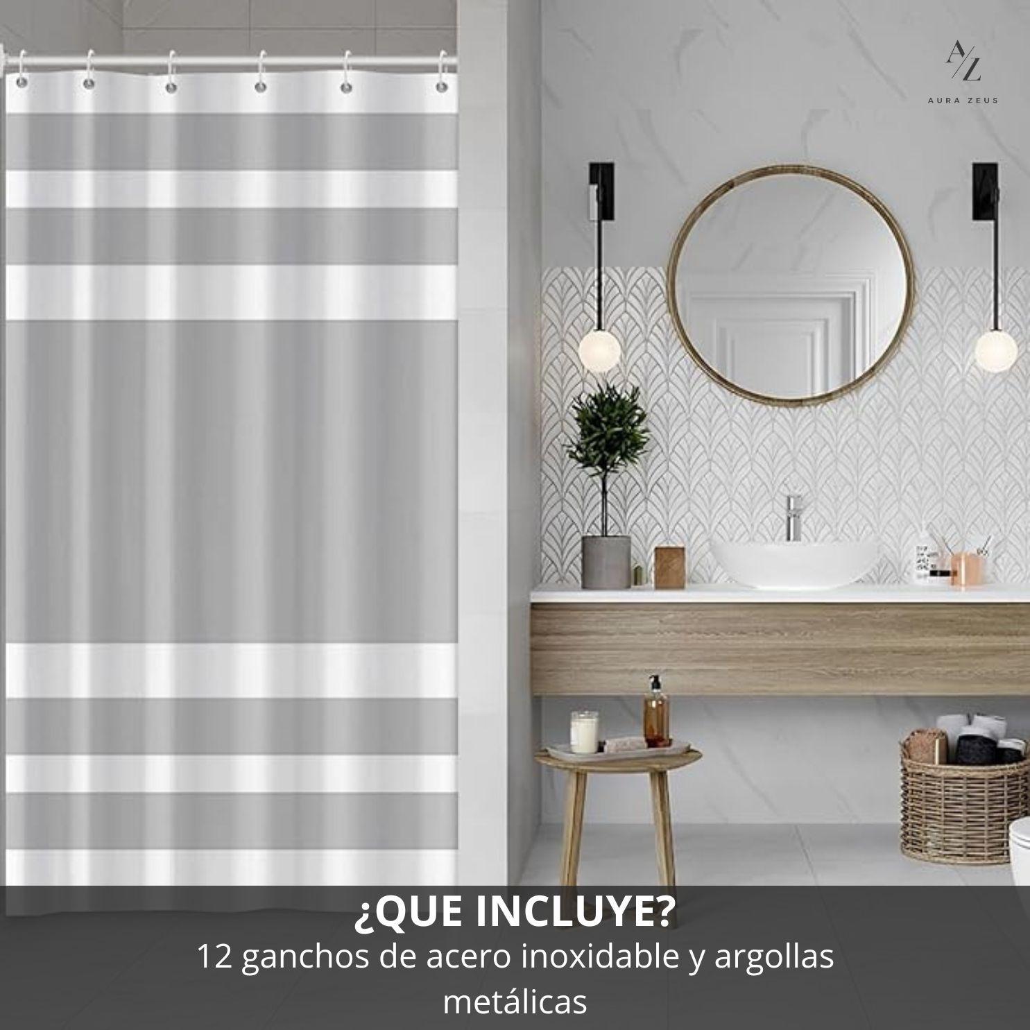 Cortina De Baño Diseño Impermeable Tela Bano + 12 Ganchos 200x180 Cm Aura Zeus-3