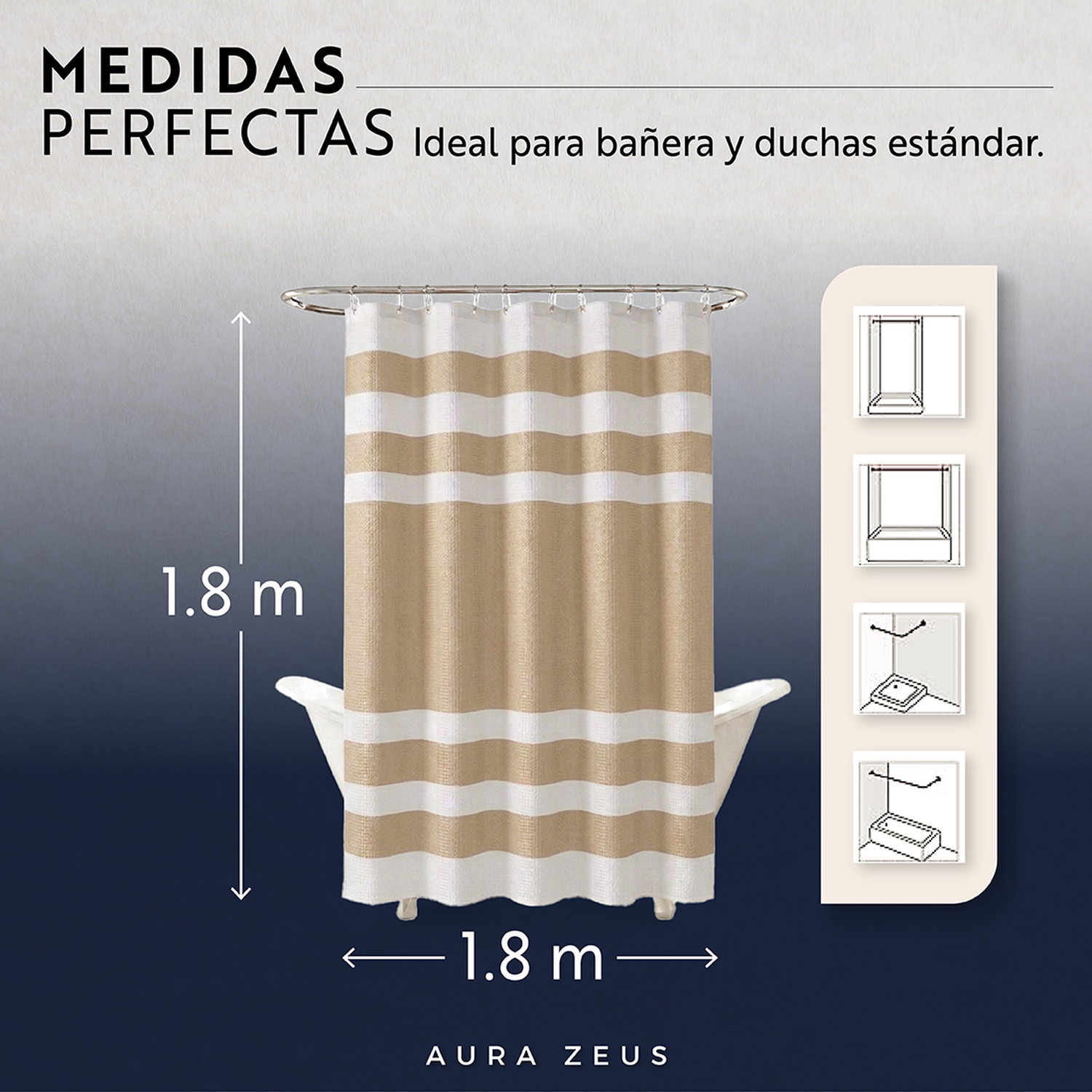 Cortina De Baño Diseño Impermeable Tela Bano + 12 Ganchos Az-2