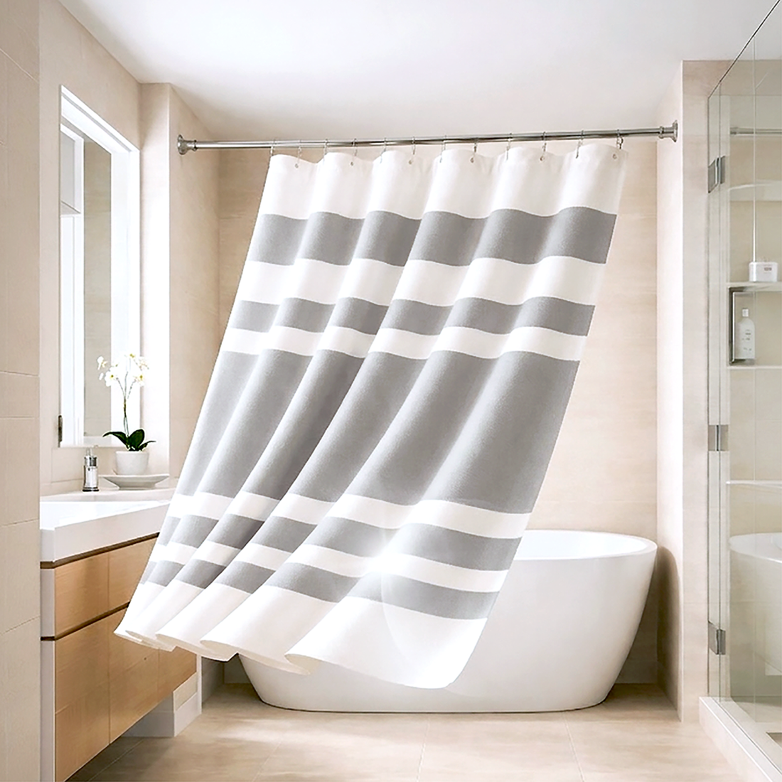 Cortina De Baño Diseño Impermeable Tela Bano + 12 Ganchos Az-0