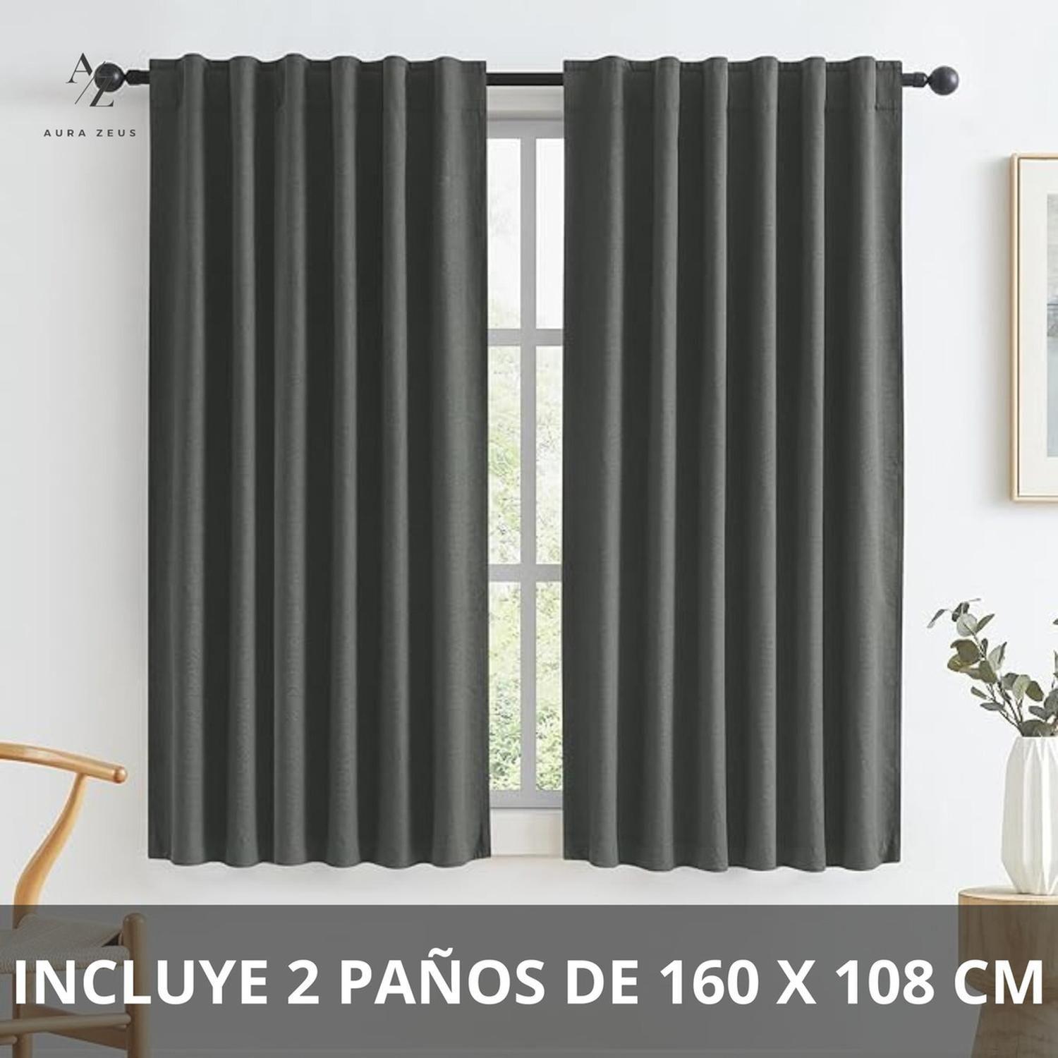 Cortina 100% Blackout 2 Paños 160x108 Lino Termica Roller Az-1