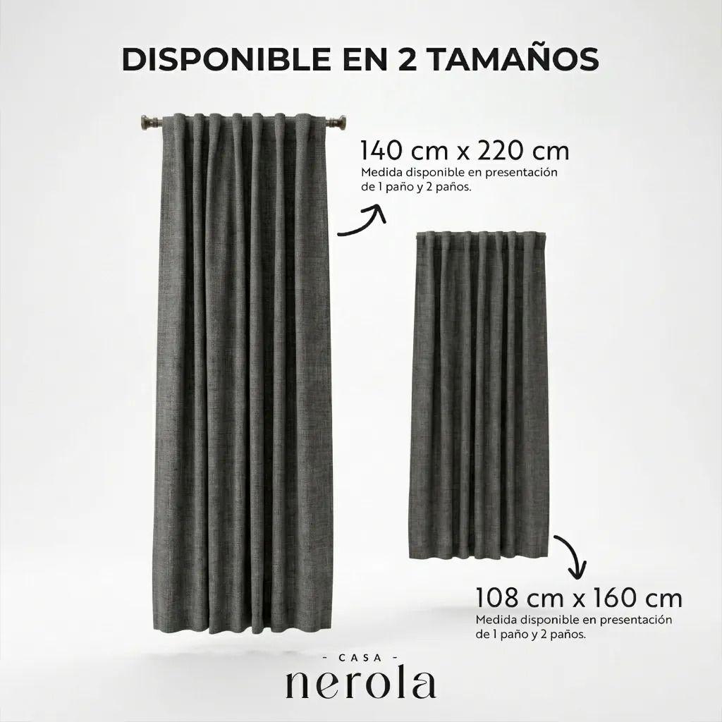 Cortina 100% Blackout 2 Paños 108 x 160 Cm Lino Térmica Roller en Beige, Gris y Negro -4