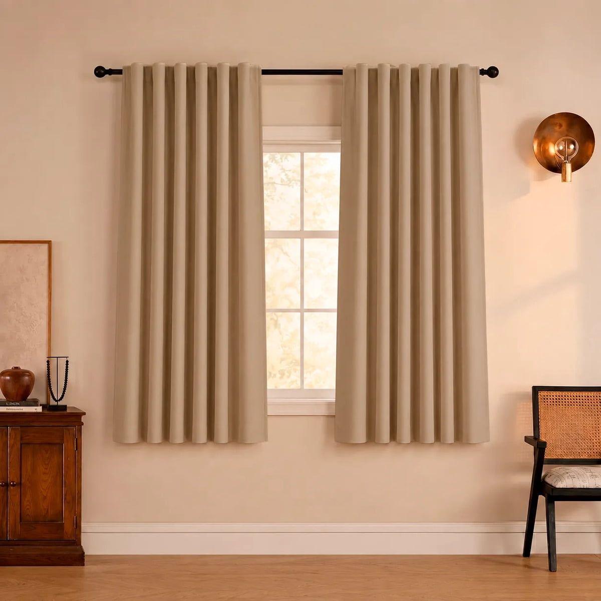 Cortina 100% Blackout 2 Paños 108 x 160 Cm Lino Térmica Roller en Beige, Gris y Negro -0