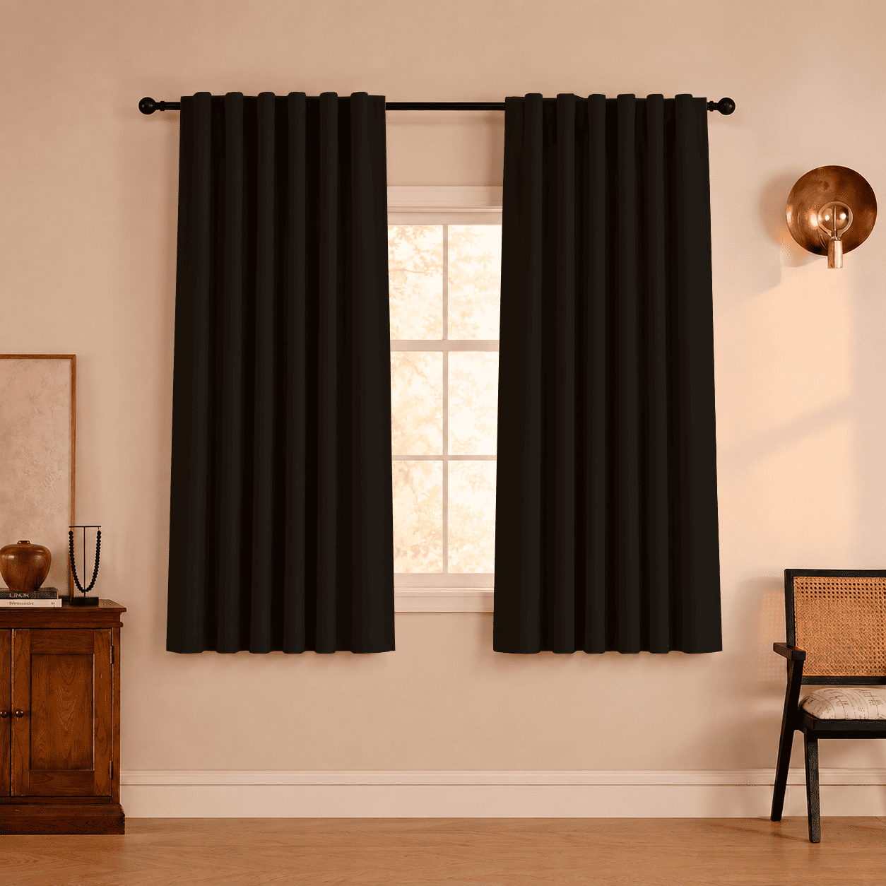 Cortina 100% Blackout 2 Paños 108 x 160 Cm Lino Térmica Roller en Beige, Gris y Negro -0