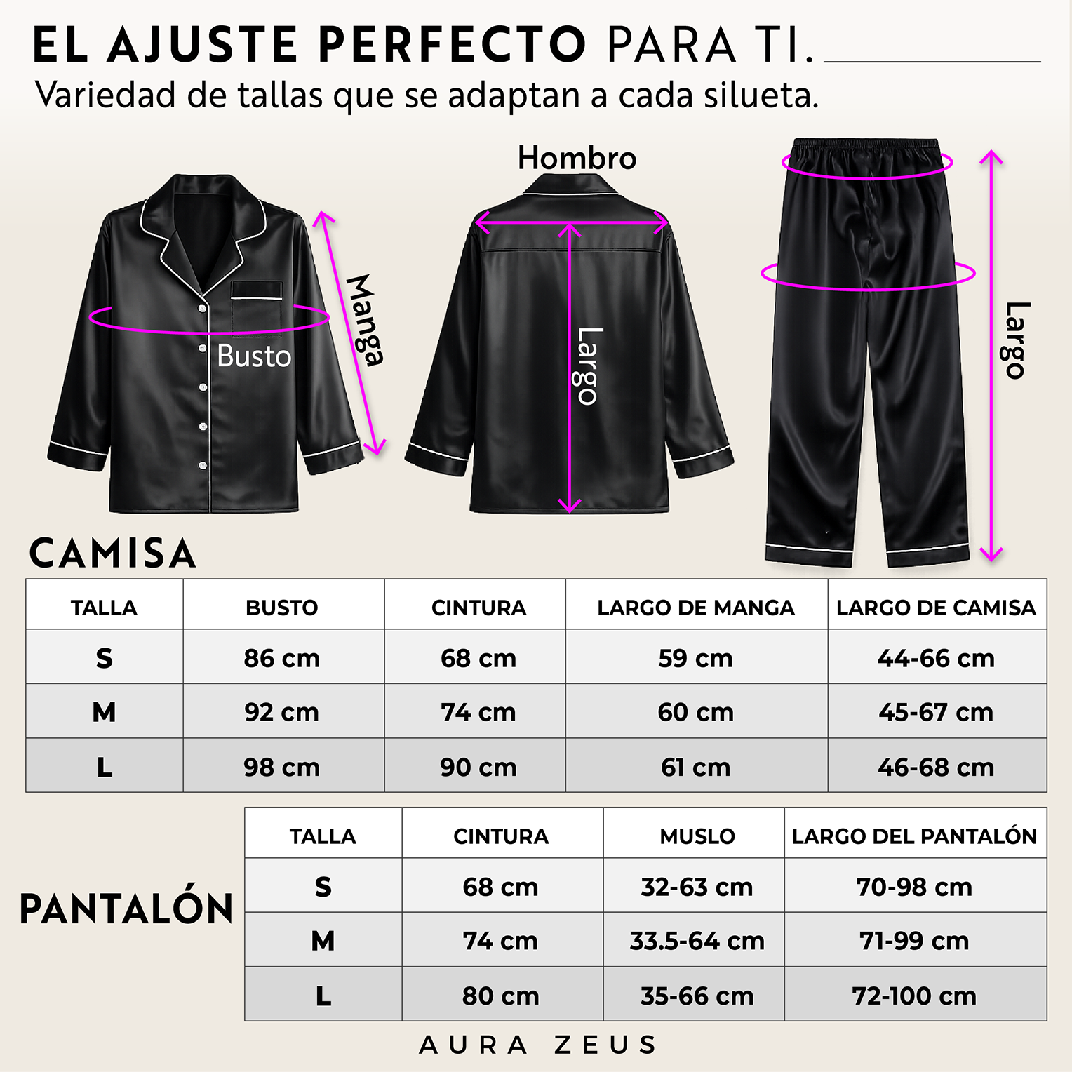 Pijama De Saten Mujer 2 Piezas Set Camisa Y Pantalon Suave Boton Negro y Rosa-3