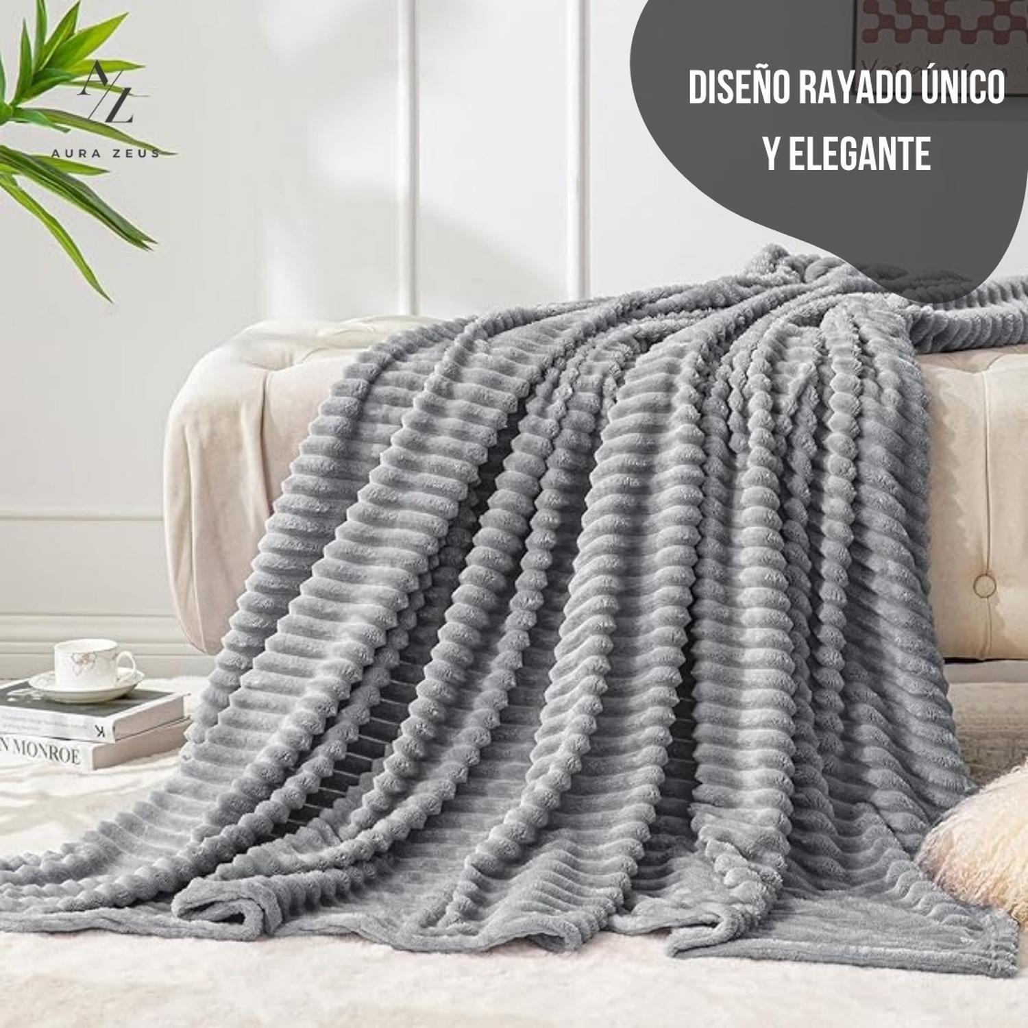 Frazada Manta Piecera 130 X 150 Cm Termica Sherpa Polar Az Rayas Gris Oscuro-3