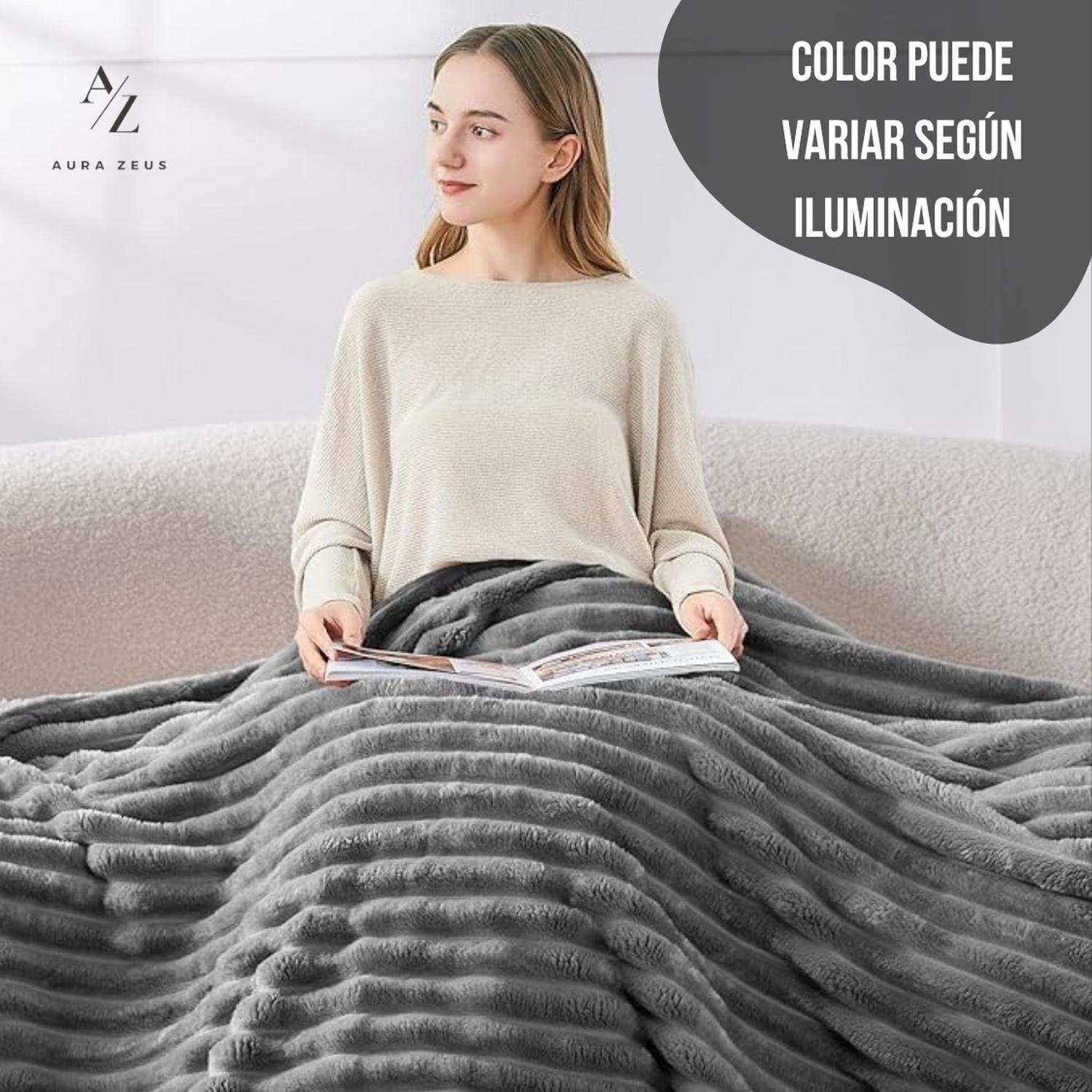 Frazada Manta Piecera 130 X 150 Cm Termica Sherpa Polar Az Rayas Gris Oscuro-4