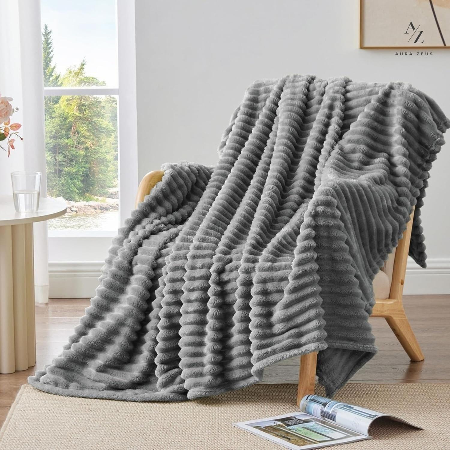 Frazada Manta Piecera 130 X 150 Cm Termica Sherpa Polar Az Rayas Gris Oscuro-5