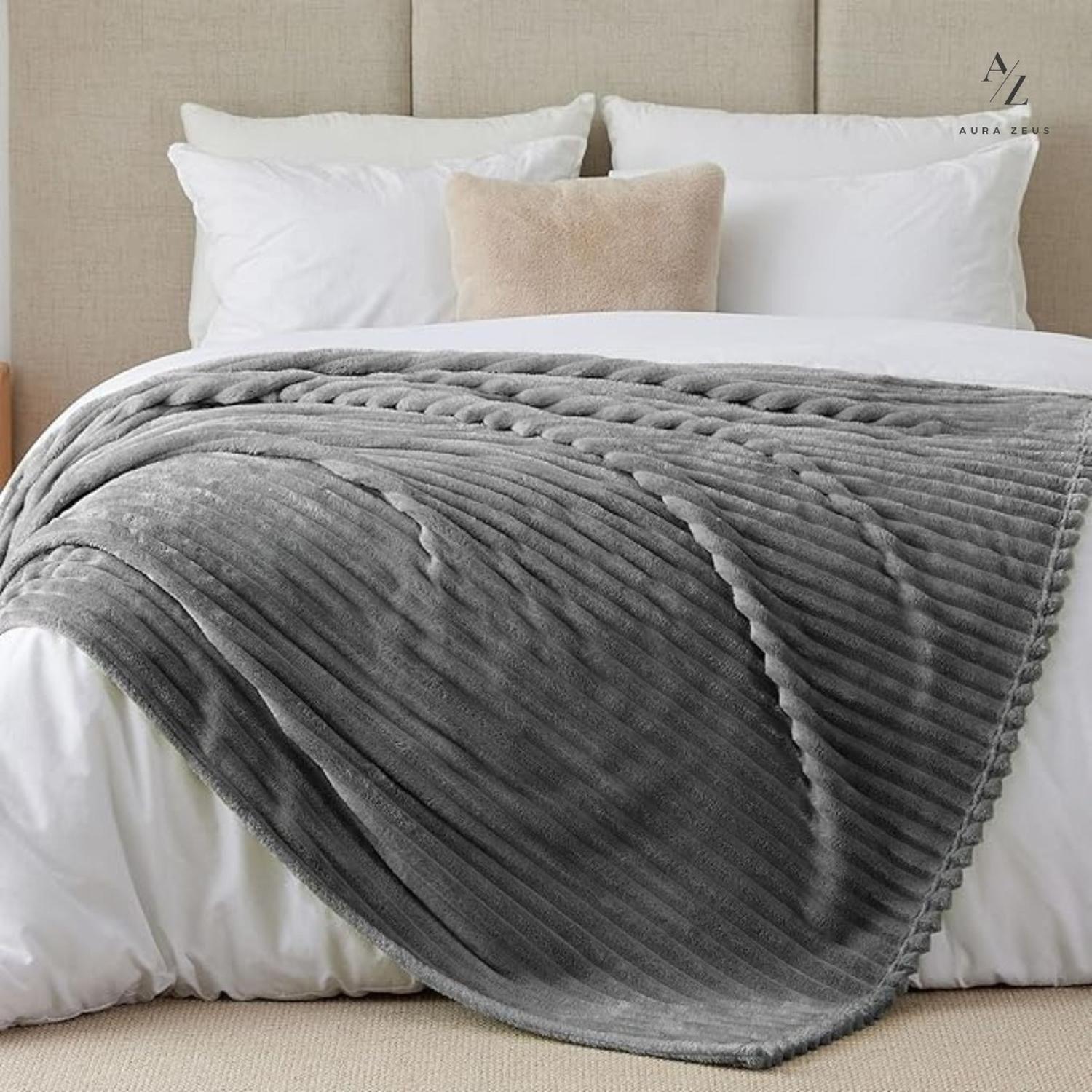 Frazada Manta Piecera 130 X 150 Cm Termica Sherpa Polar Az Rayas Gris Oscuro-7