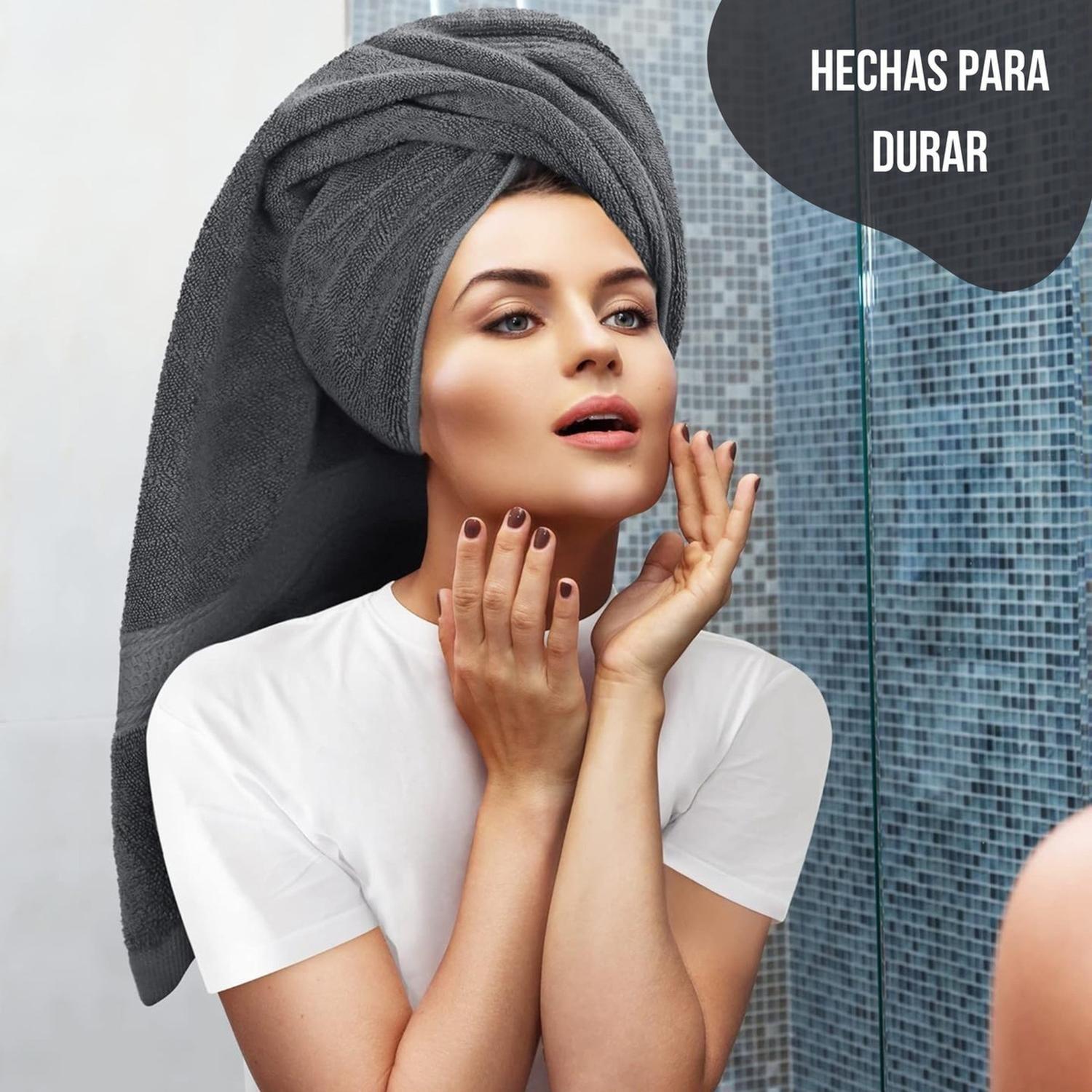 Juego De 8 Toallas De Mano 70x40 Cm Algodon 500g Baño Set Az Gris Oscuro-3