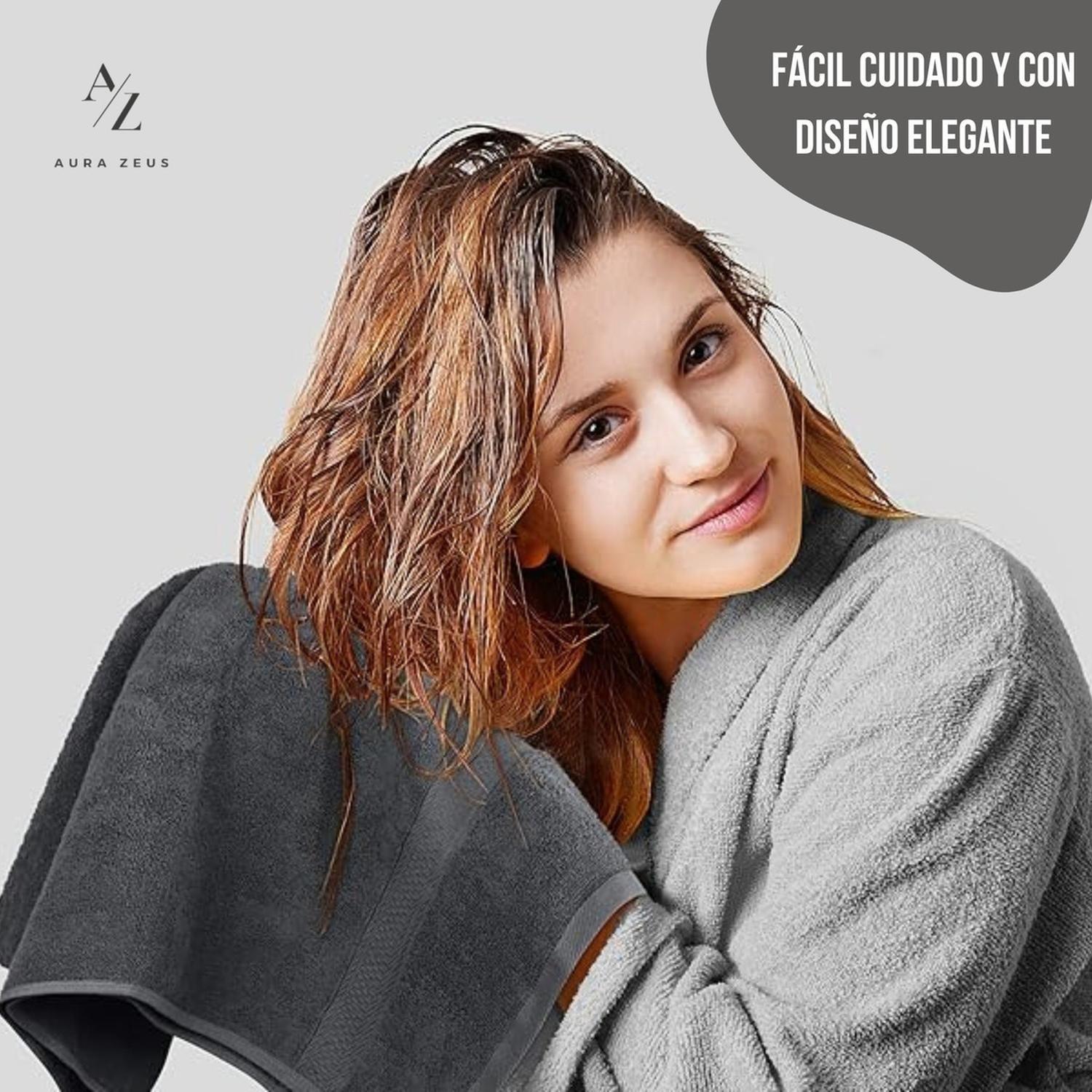 Juego De 8 Toallas De Mano 70x40 Cm Algodon 500g Baño Set Az Gris Oscuro-4