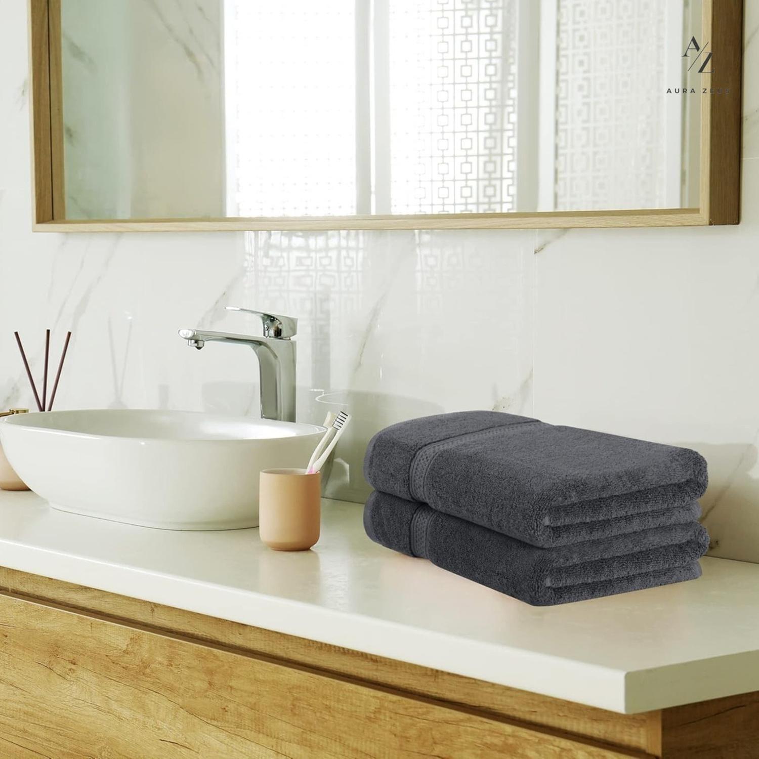 Juego De 8 Toallas De Mano 70x40 Cm Algodon 500g Baño Set Az Gris Oscuro-6