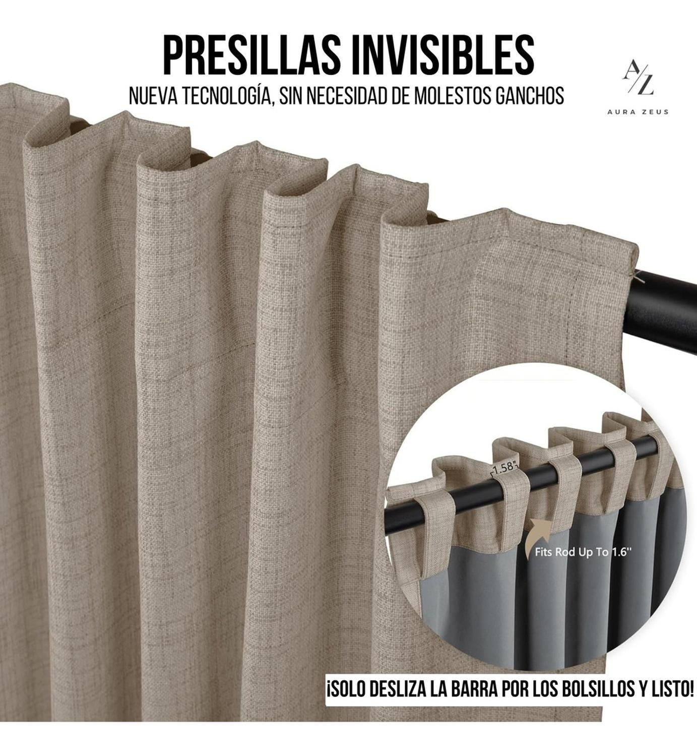 Cortina 100% Blackout 2 Paños 220x140 Lino Termica Roller Az-3