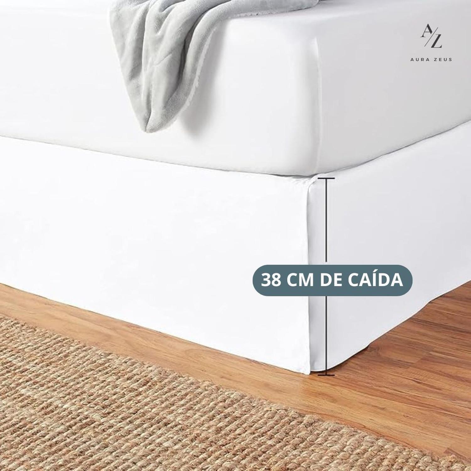 Faldon Cama 2 Plazas King Liso Blanco Negro Elasticados Az B Blanco-3