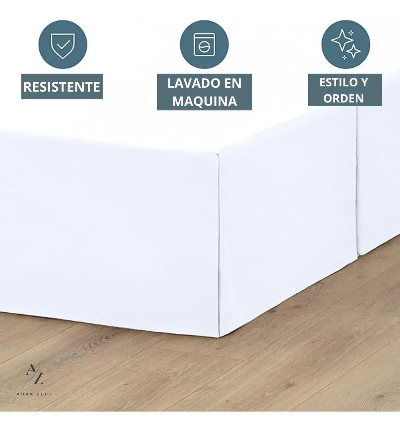 Faldon Cama 2 Plazas King Liso Blanco Negro Elasticados Az B Blanco-4