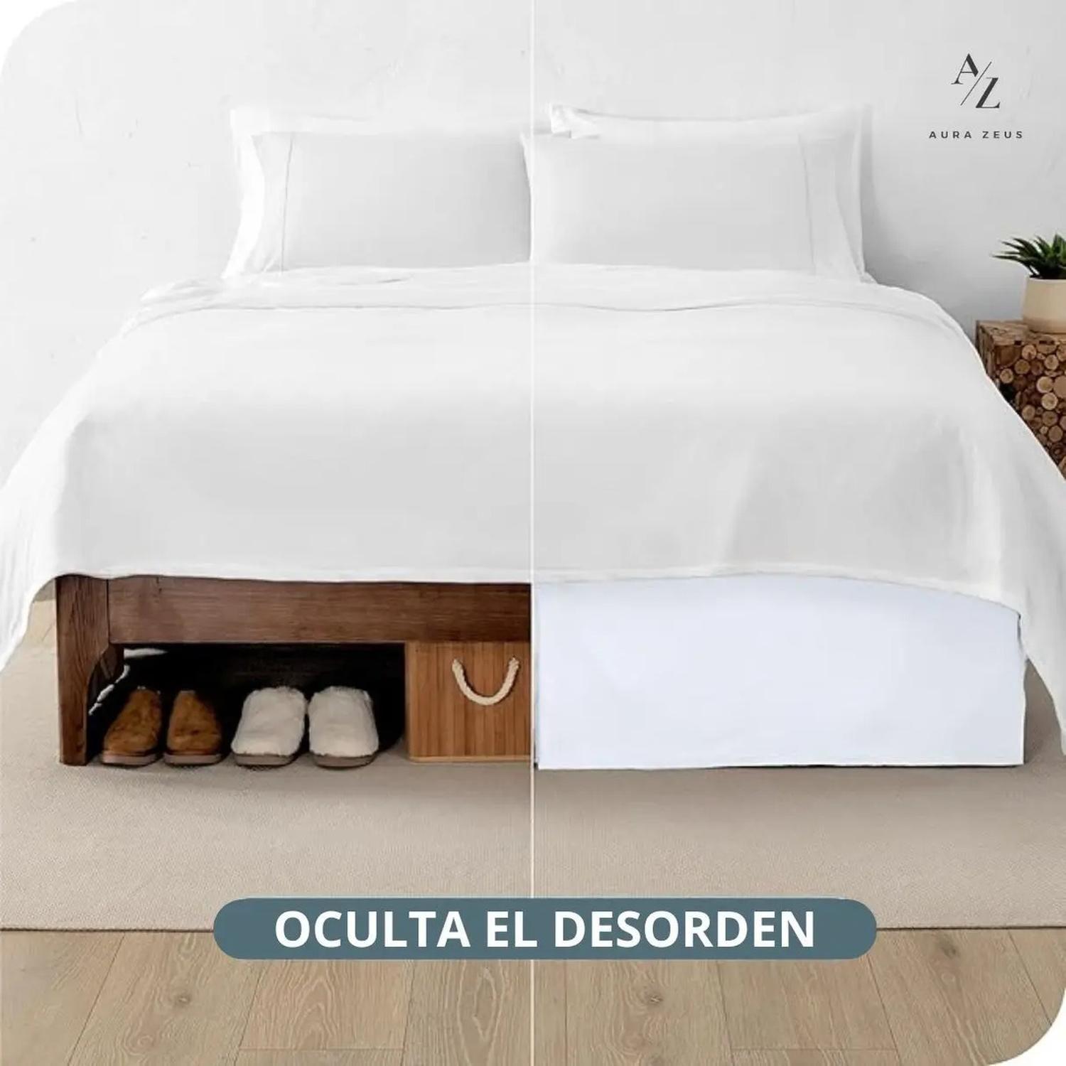 Faldon Cama 2 Plazas King Liso Blanco Negro Elasticados Az B Blanco-5