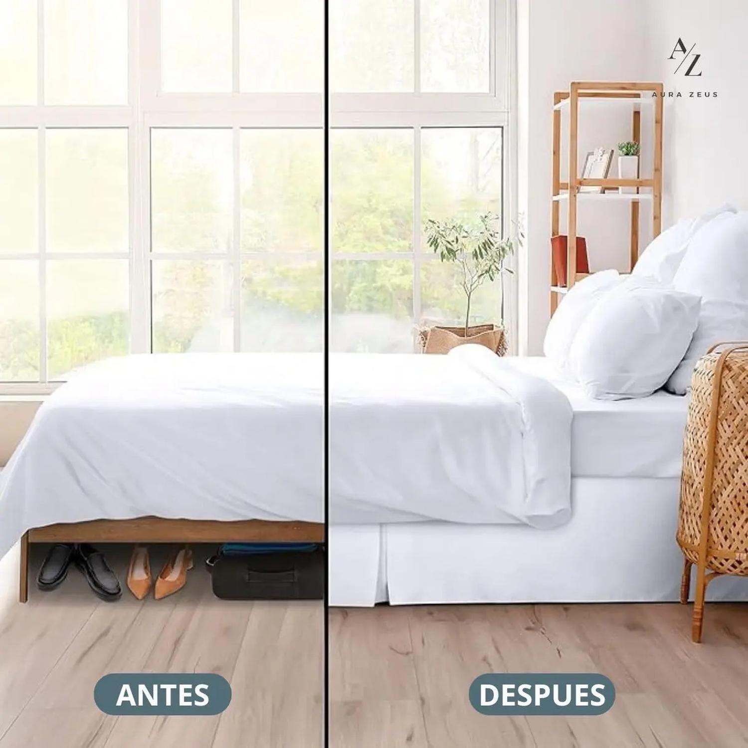Faldon Cama Liso Blanco Negro Dormitorio Plazas Elasticados Az-2