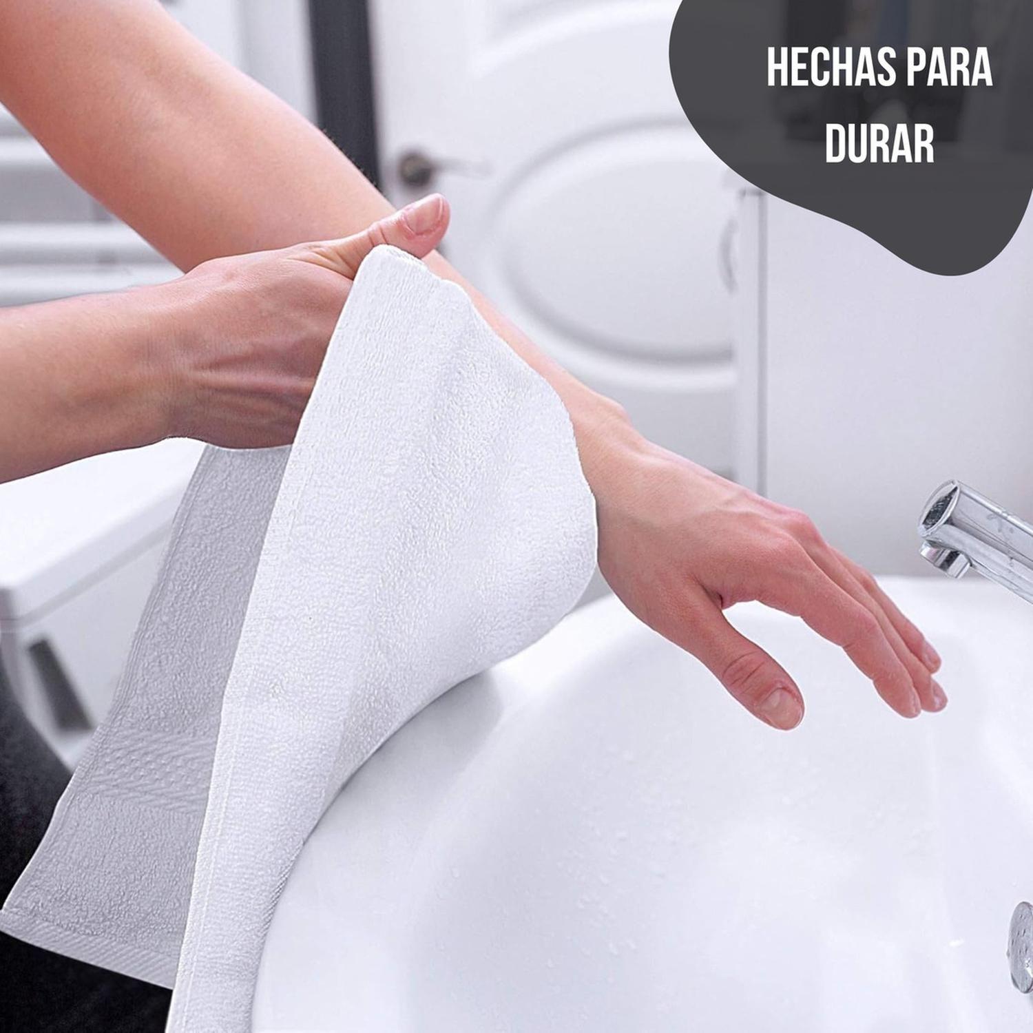 Juego De 2 Toallas De Mano 70x40 Cm Algodon 500g Baño Set Az Blanco-3