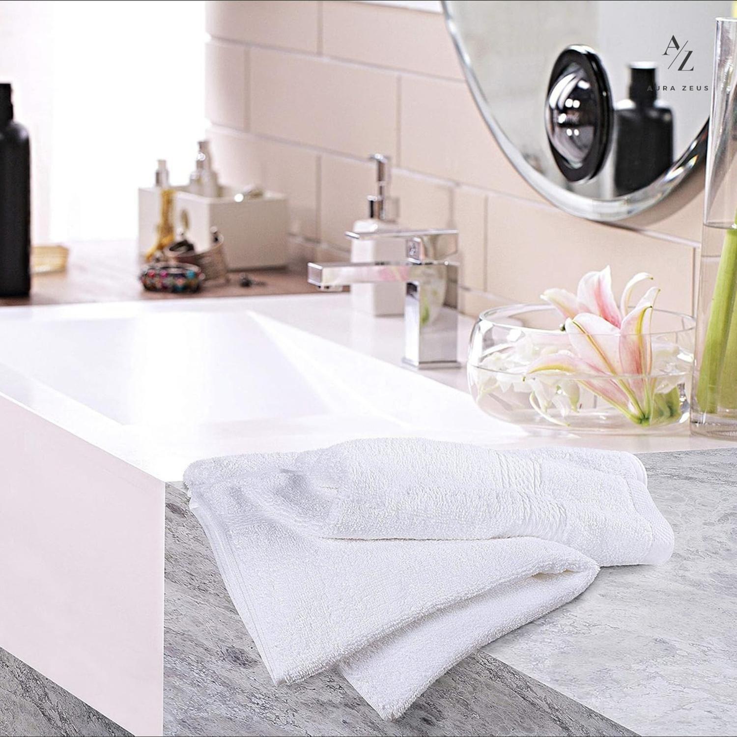 Juego De 2 Toallas De Mano 70x40 Cm Algodon 500g Baño Set Az Blanco-7