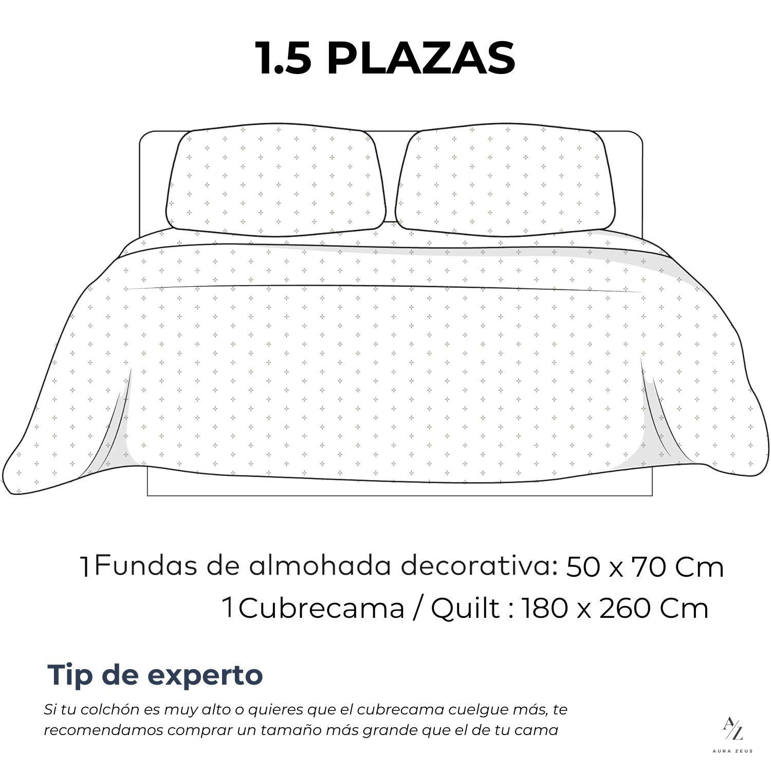Cubrecama Quilt + Fundas De Almohada Cobertores Acolchado 1.5 Plazas Aura Zeus-4