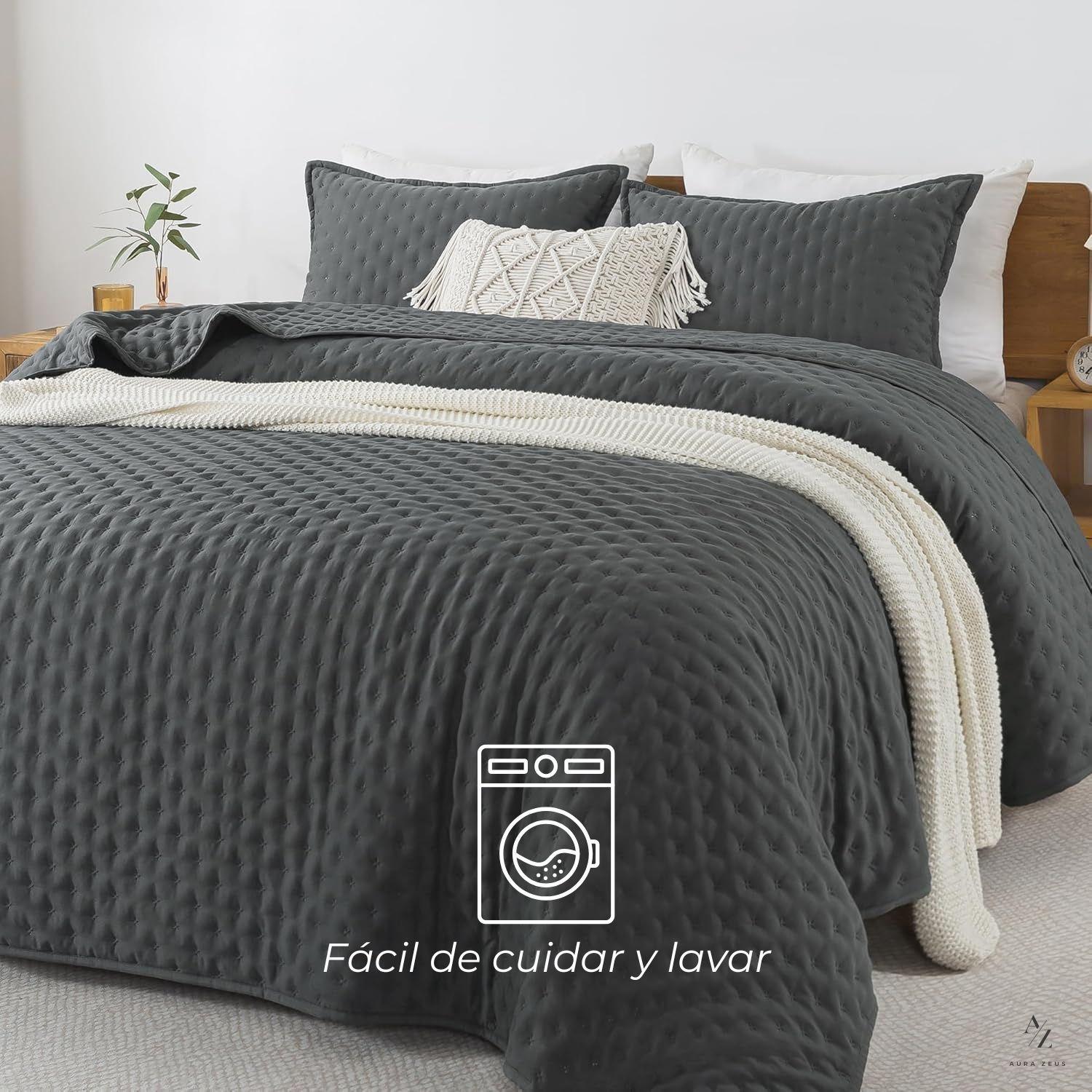 Cubrecama Quilt + Fundas De Almohada Cobertores Acolchado 1.5 Plazas Aura Zeus-5