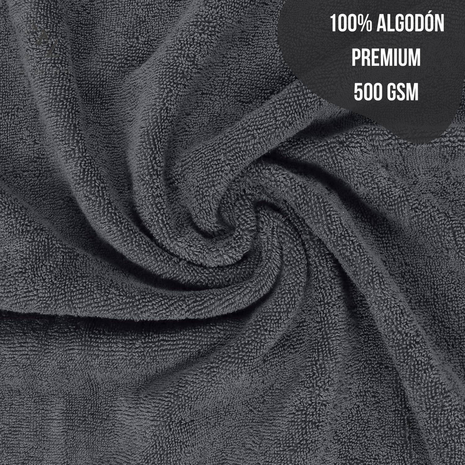 Set De 8 Toallas De Baño Algodon 500gr Cuerpo Mano Grande Az Gris Oscuro-2