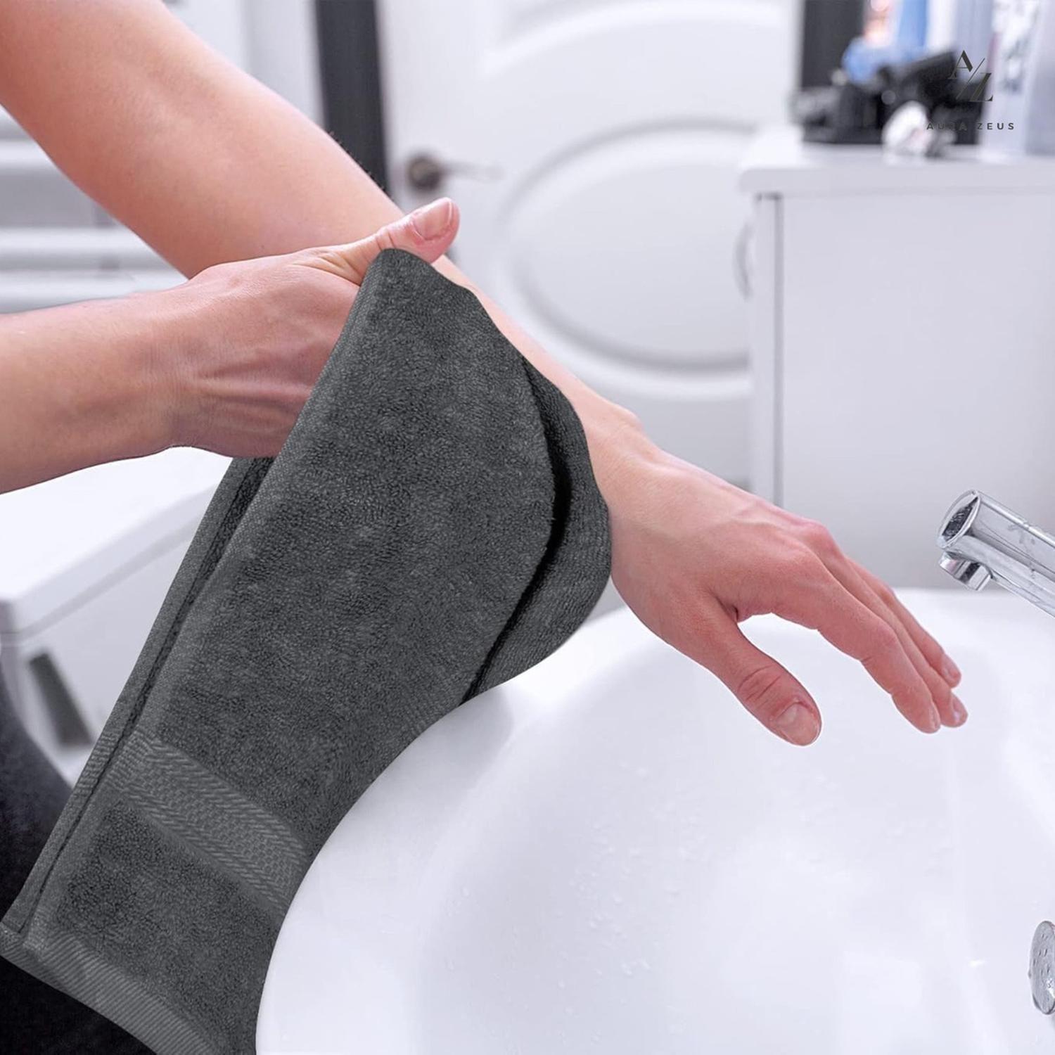 Set De 4 Toallas De Baño Algodon 500gr Cuerpo Mano Grande Az Gris Oscuro-6