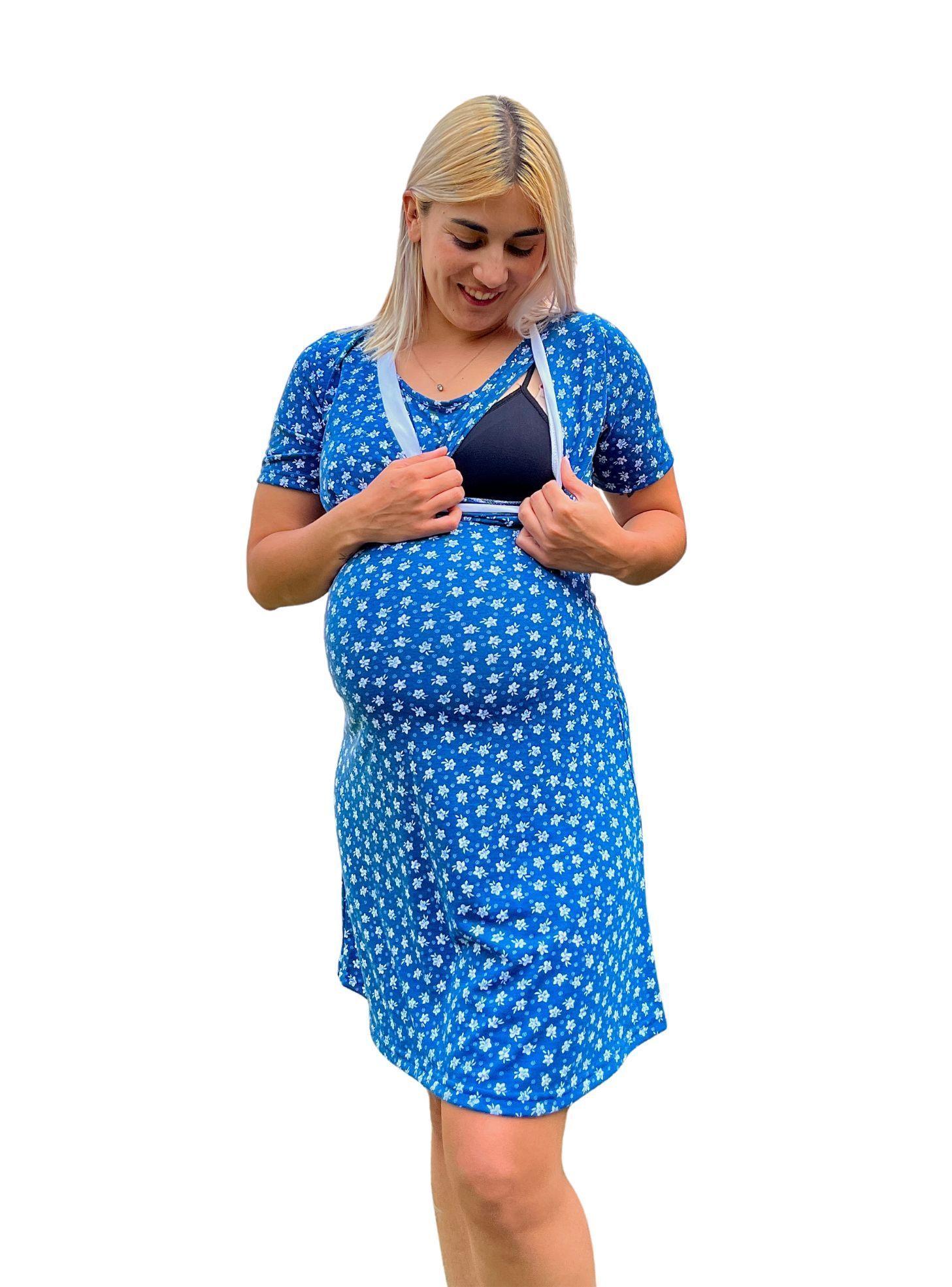Camisón Maternal y Lactancia Azul Petróleo-1