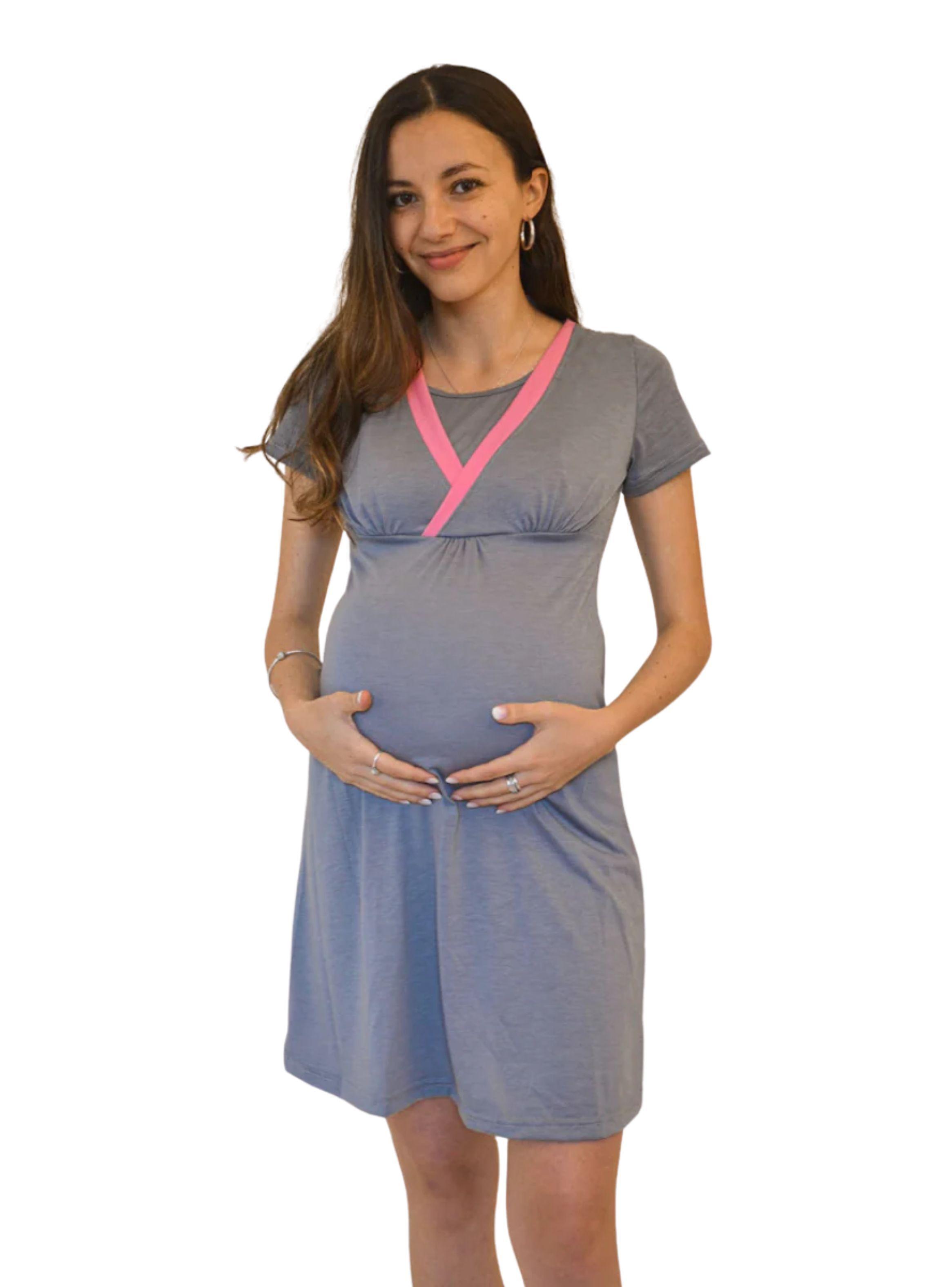 Camisola Maternal y Lactancia Gris y Rosa-2