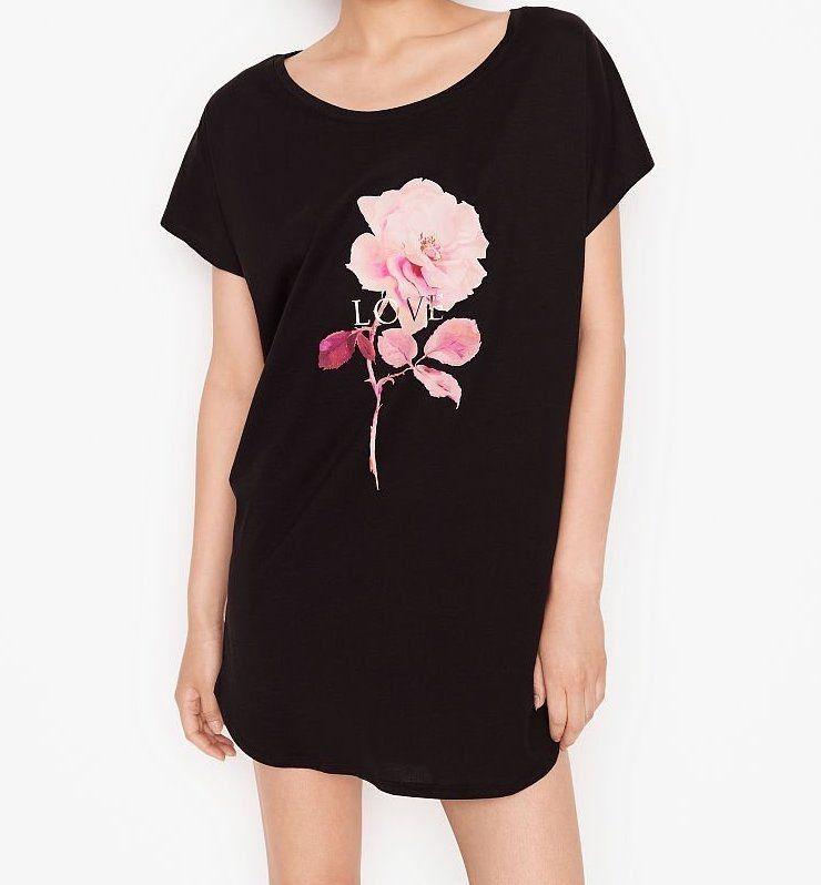 Camisa De Dormir Negra Flor Talla Xs / S - Victoria's Secret-0